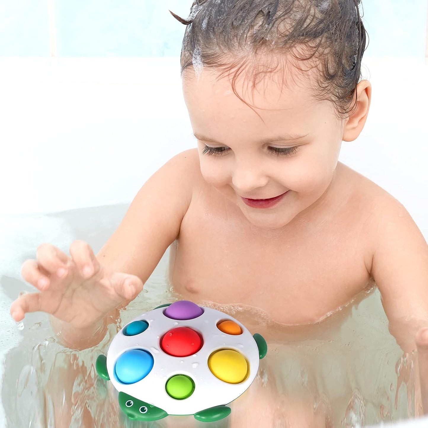 Fidget Popper Sensory Baby Toys for 6+ Months, Montessori Busy Toy for 1 2 3 Year Old Toddlers Push and Popping Bubbles Bath Toys, Travel Toys for Kids Ages 1-3 Stress Relief (Tortoise)