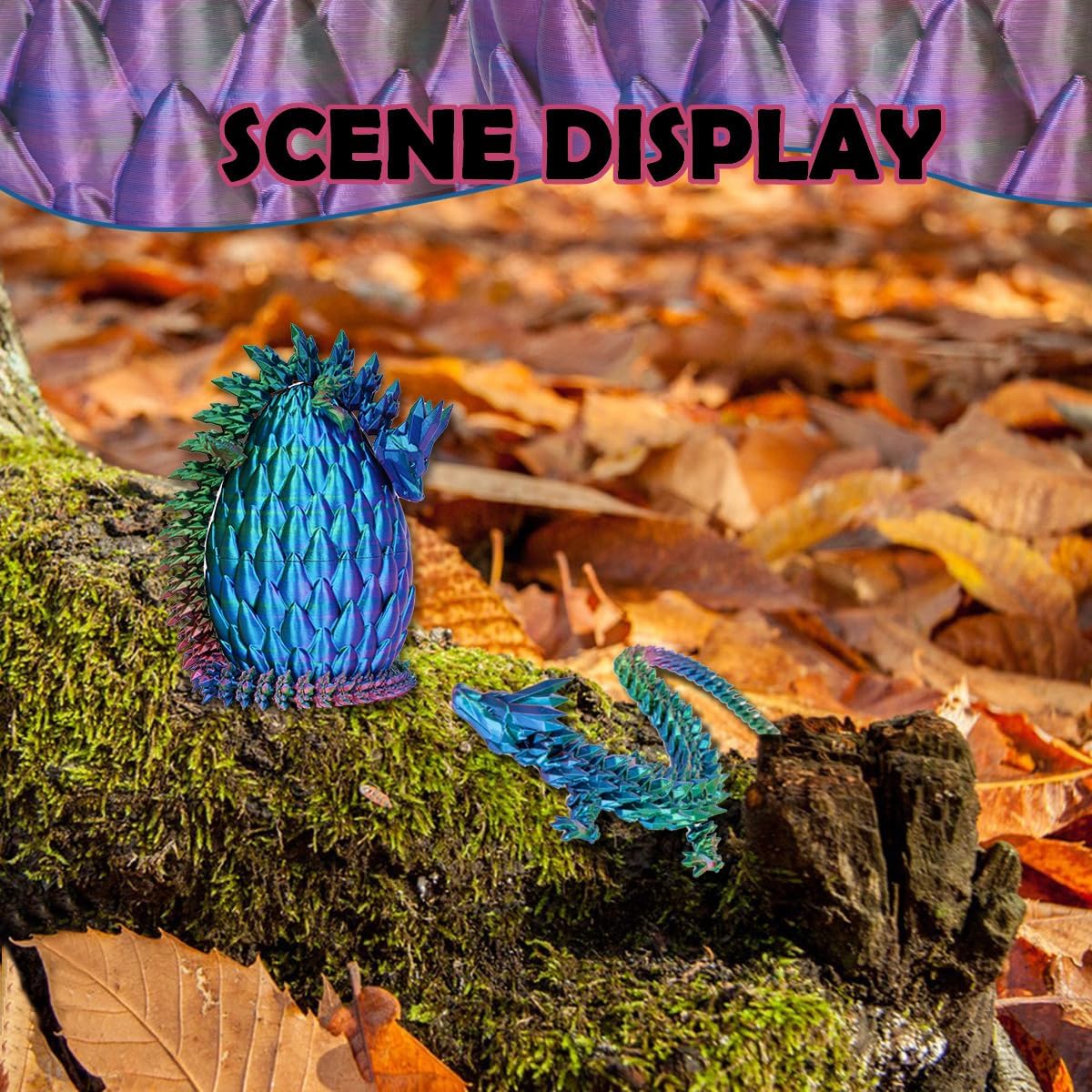 Dragon Eggs with Dragon Inside, 12In 3 Color Dazzle 3D Printed Dragon Egg Desktop Motion Toys, Executive Desk Articulated Dragon Toy, Home Office Decor