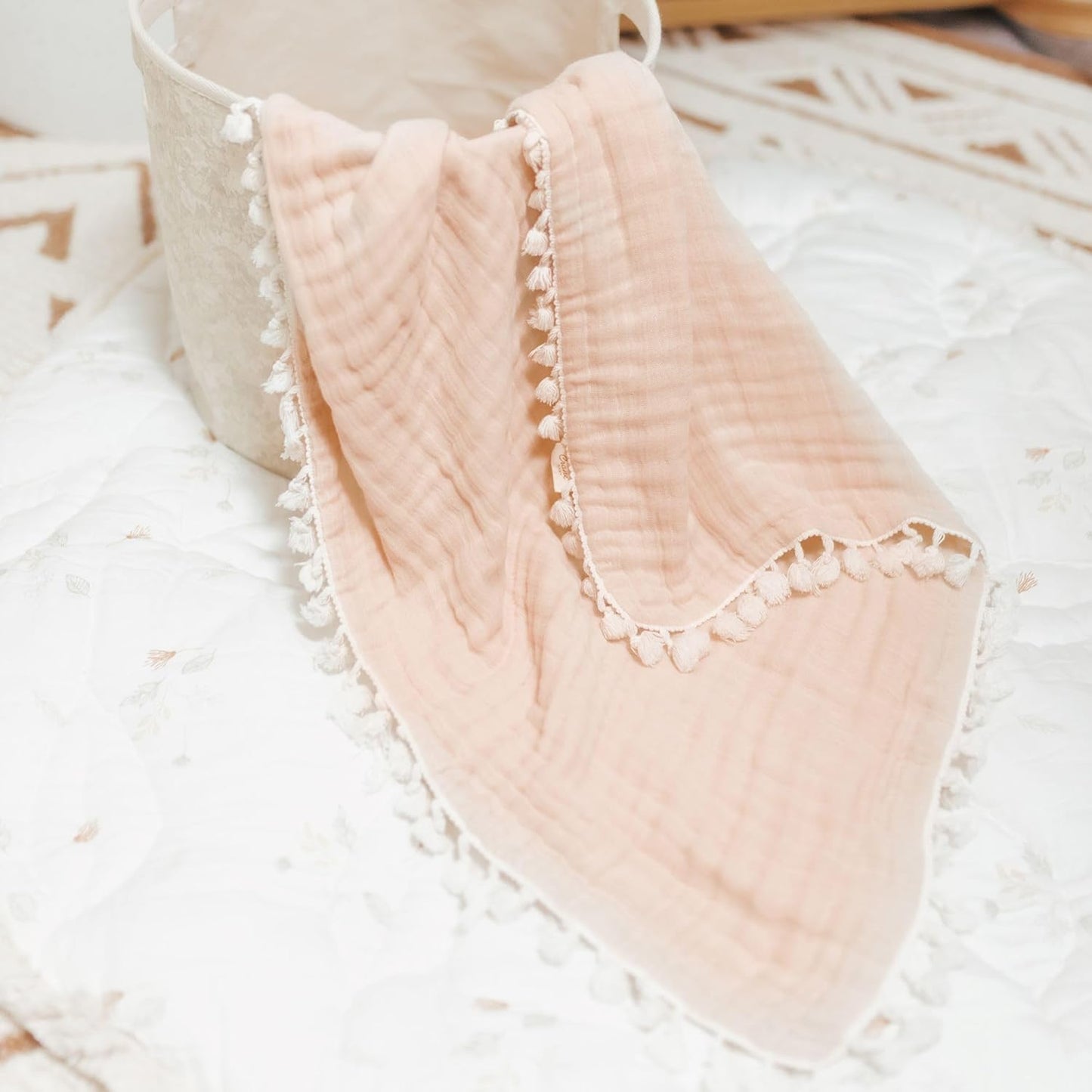 Crane Baby Muslin Swaddle Blanket, Soft Cotton Lightweight Nursery and Stroller Blanket for Baby Boys & Girls, Desert Rose, 30" x 40"