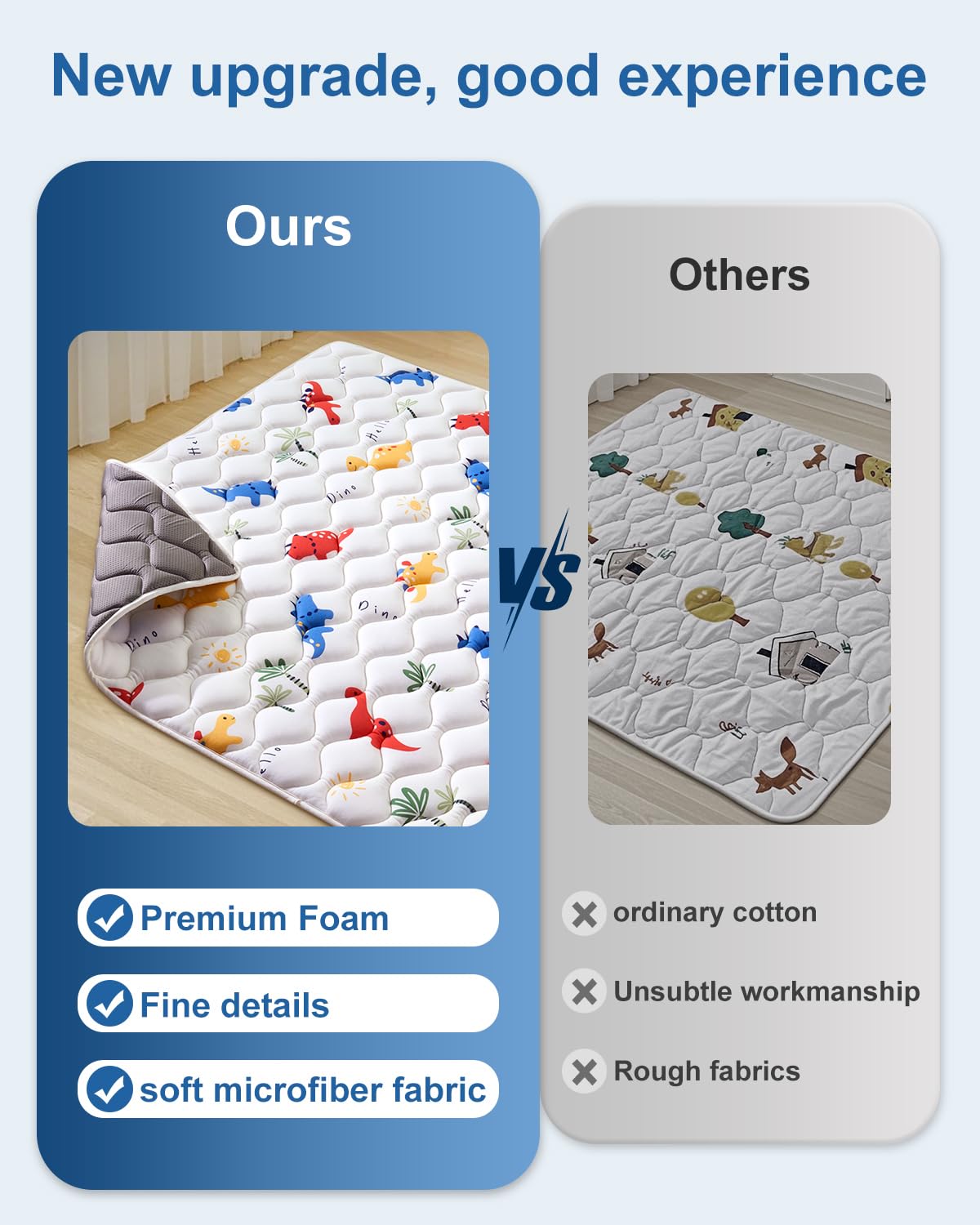 Odorless Premium Foam Baby Play Mat 4ft x 6ft, Soft Microfiber Fabric Crawling Mat for Floor- Comfortable and Hypoallergenic, Non-Slip Cushioned Floor Playpen mat for Infants,Babies,Toddlers