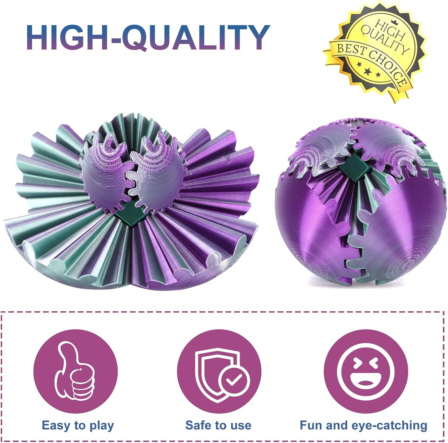 Gear Ball, Gear Sphere, 3D Printed Gear Ball Spin Ball Cube Fidget Toys GearSphere Ball, Stress Ball, Gear Sphere Desk Toy, Fidget Ball, Gear Toy for Stress and Anxiety Relaxing (Laser Color D)