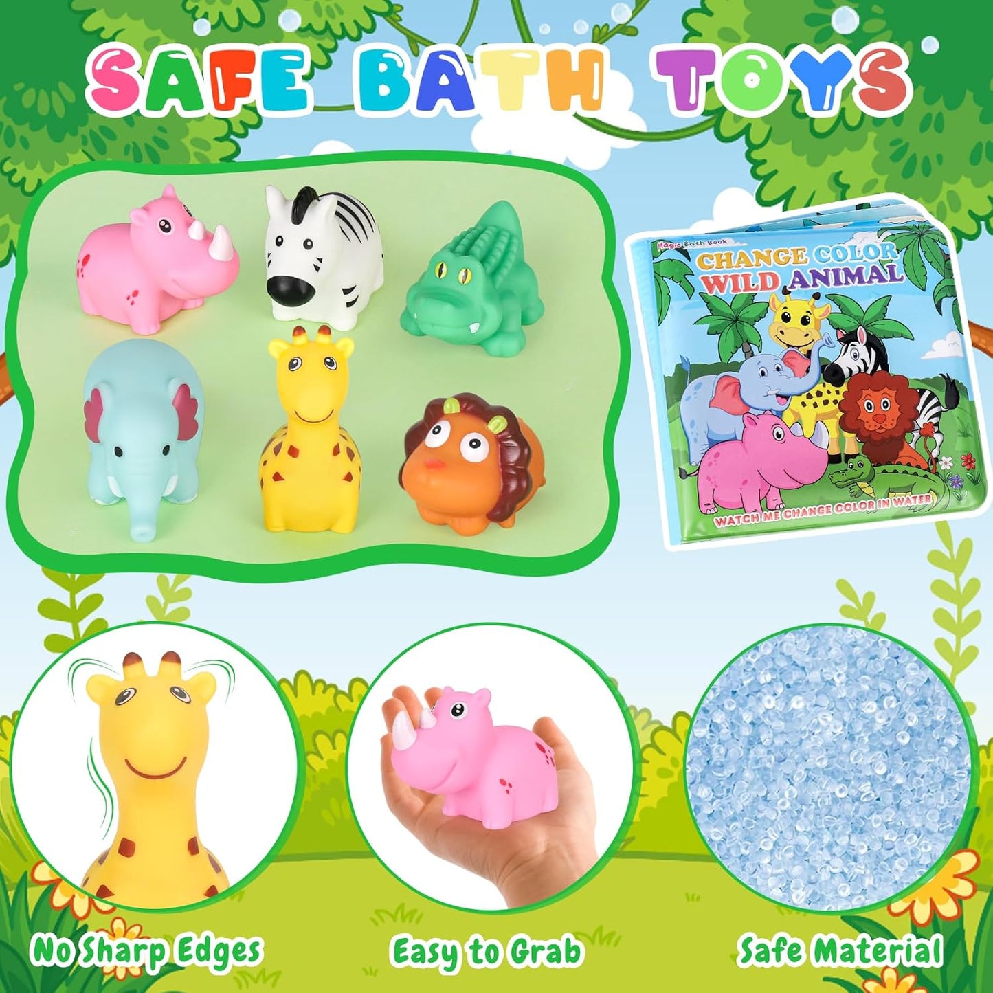 Light Up Bath Toys for Toddlers Kids Baby Boys Girls, No Hole Bath Toys with Bath Book & Organizer, Glow Bath Time Toys for Bathrooms Pool, Animals Bathtub Toys Gift for Toddlers Kids Baby Infants