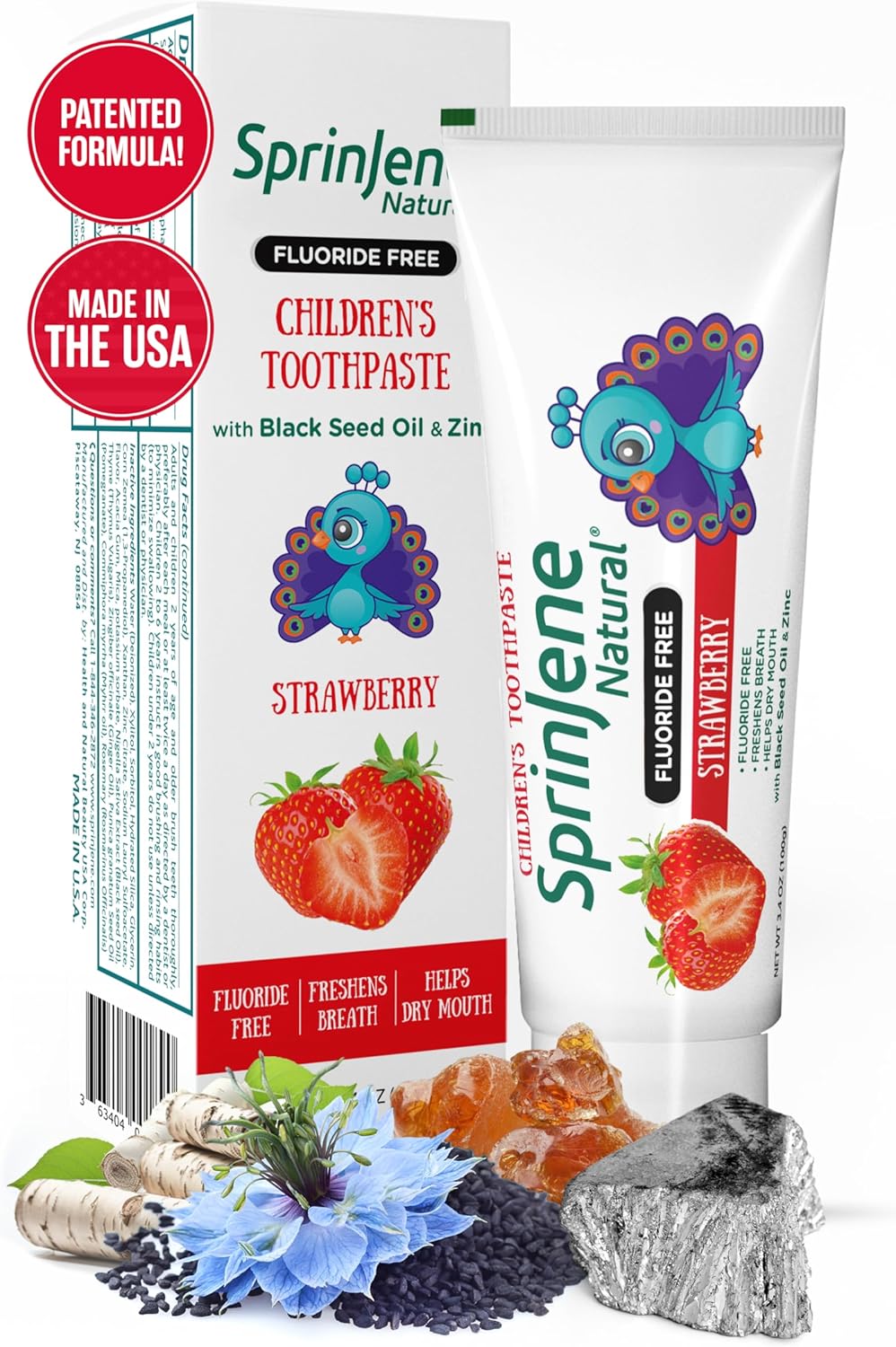 SprinJene Natural Kids Toothpaste, Strawberry | Natural Children’s Toothpaste | Fluoride Free Toothpaste for Toddlers | 1 Pack