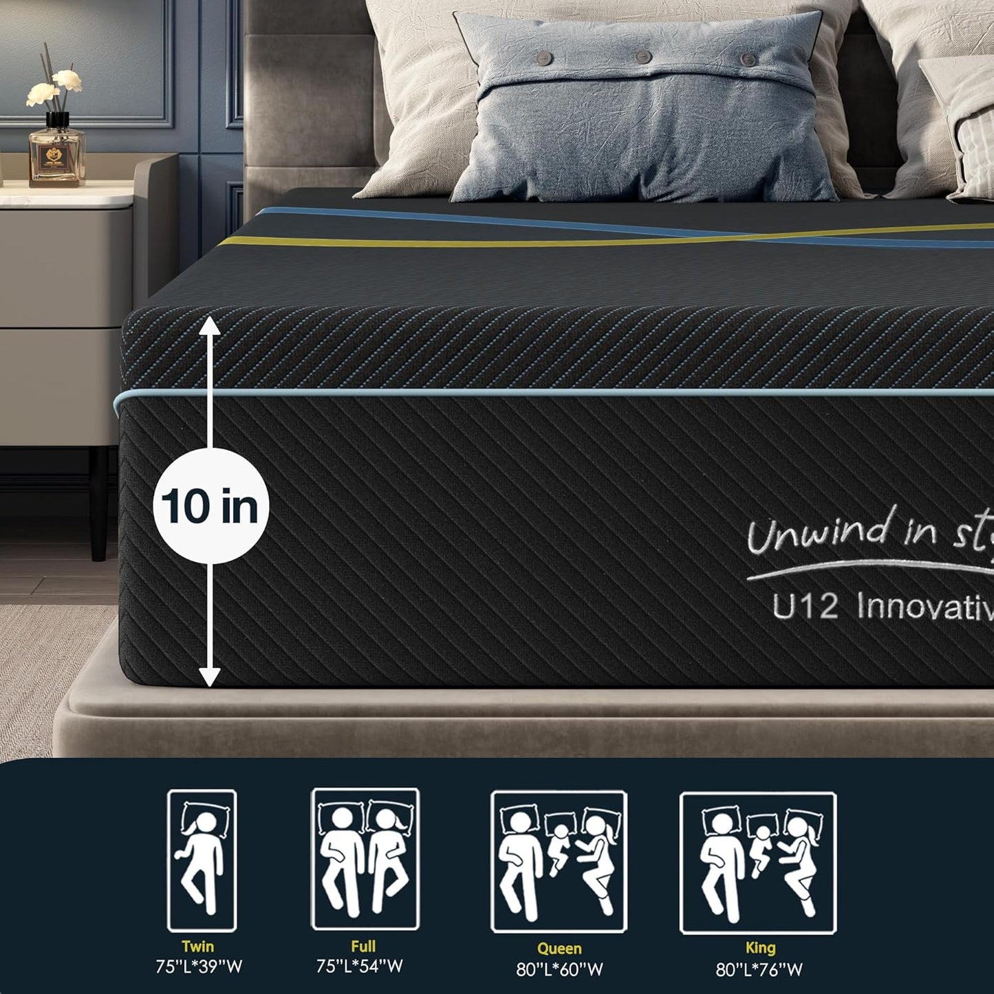 10 inch Full Mattress Multi-Layer Memory Foam Mattress - Medium Firmness with Bamboo Charcoal & Green Tea Infusion