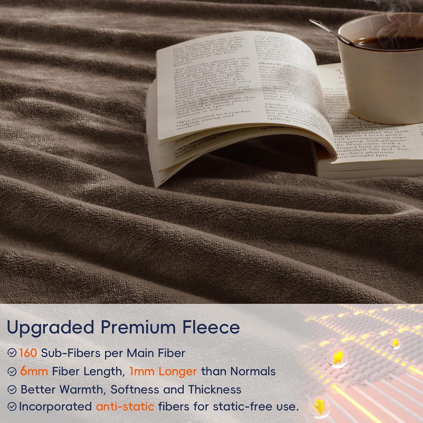 PHF Ultra Soft Fleece Blanket Queen Size, No Shed No Pilling Luxury Plush Cozy 300GSM Lightweight Blanket for Bed, Couch, Chair, Sofa Suitable for All Season, 90" x 90", Cocoa Brown