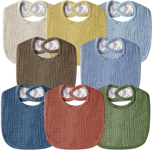 Muslin Baby Bibs for Unisex Boys Girls, Cotton Drool Bibs, Adjustable Newborn Bibs for Drooling and Teething