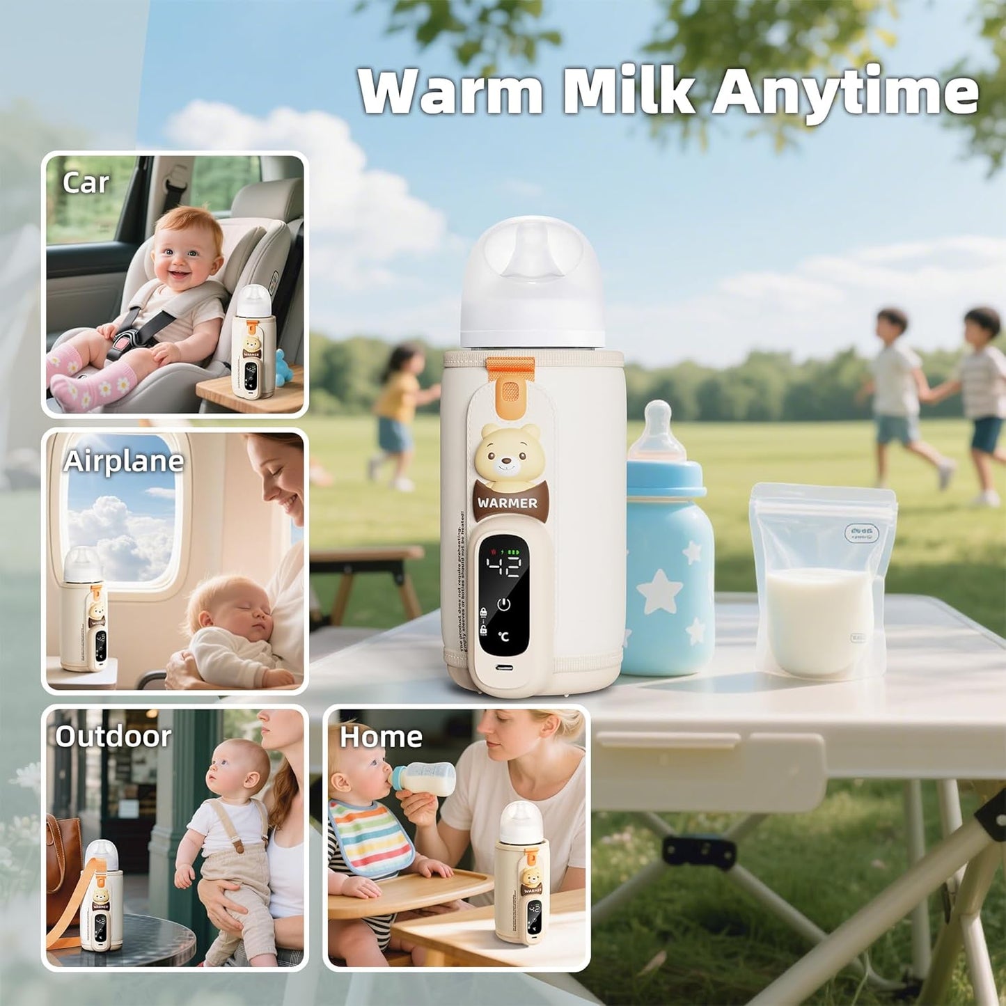 Portable Bottle Warmer for Breastmilk & Formula, Baby Rapid Milk Warmer, Accurate Temperature Control, Retain Nutrients Baby Essentials for Home and Outing(with Charger)