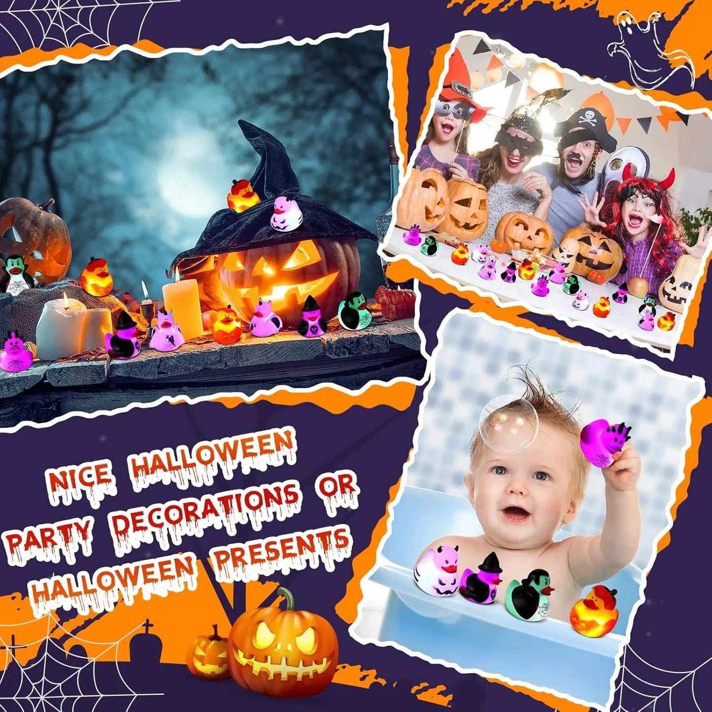 Halloween Rubber Duckies in Bulk Glow in The Dark Rubber Ducks Light up Halloween Mini Duckies Bath Toys for Halloween Party Favor Decor Pool Bathtub Baby Shower Toy Gifts for Kids(48)