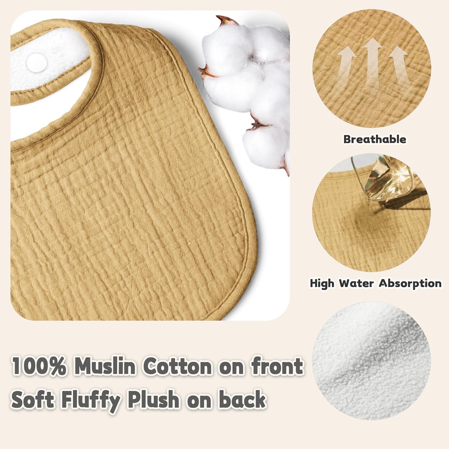 Susurration Muslin Baby Drool Bibs 10Pack Soft Square Adjustable Bandana Bibs for Unisex Baby Girls & Boys