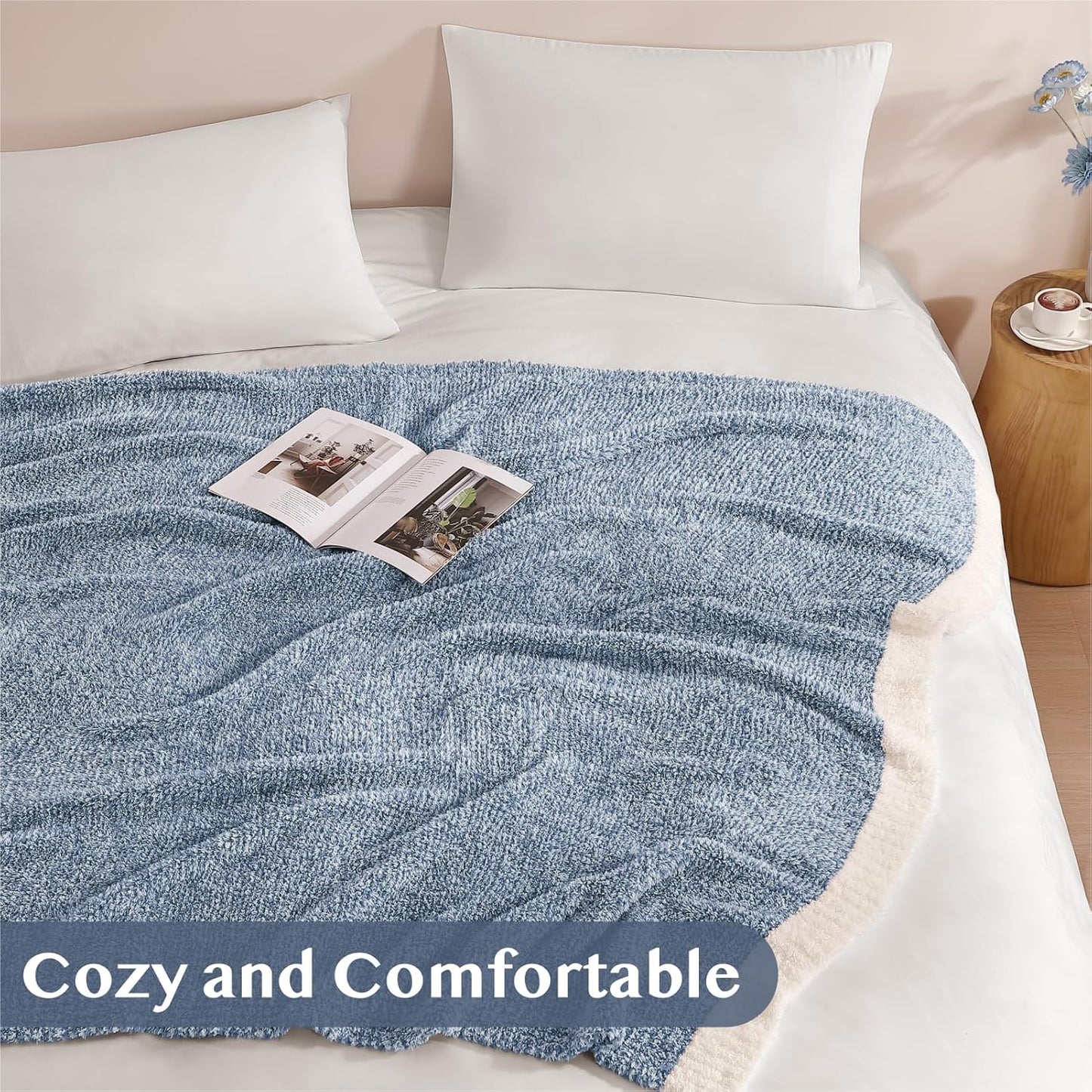 WRENSONGE Throw Blanket Cationic Dyeing Blue Soft Cozy Fluffy Warm Hand Made Throw Blankets for Couch, Sofa, Chair, Bed, Camping, Picnic, Travel Lightweight Bed Blanket - 50"*60"