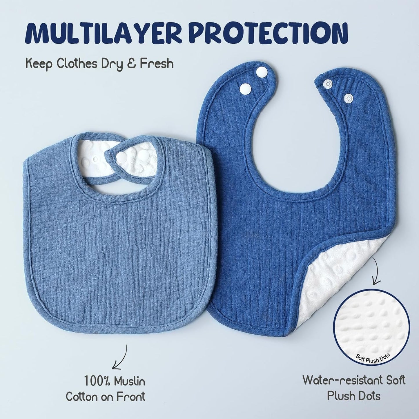 6-Pack Muslin Baby Bibs for Unisex Boys Girls, Cotton Baby Drool Bibs, Drooling and Teething Bibs for Infant