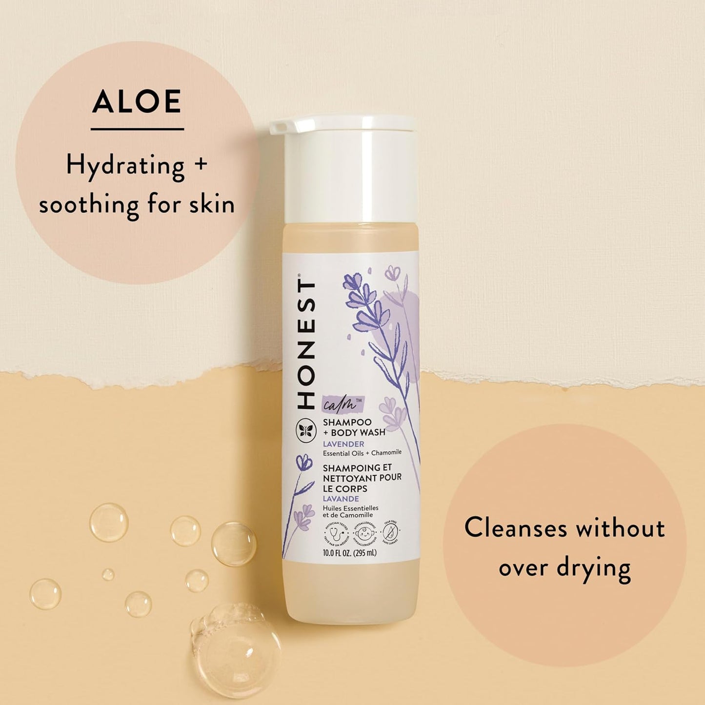 The Honest Company 2-in-1 Cleansing Shampoo + Body Wash | Gentle for Baby | Naturally Derived, Tear-free, Hypoallergenic | Lavender Calm, 10 fl oz