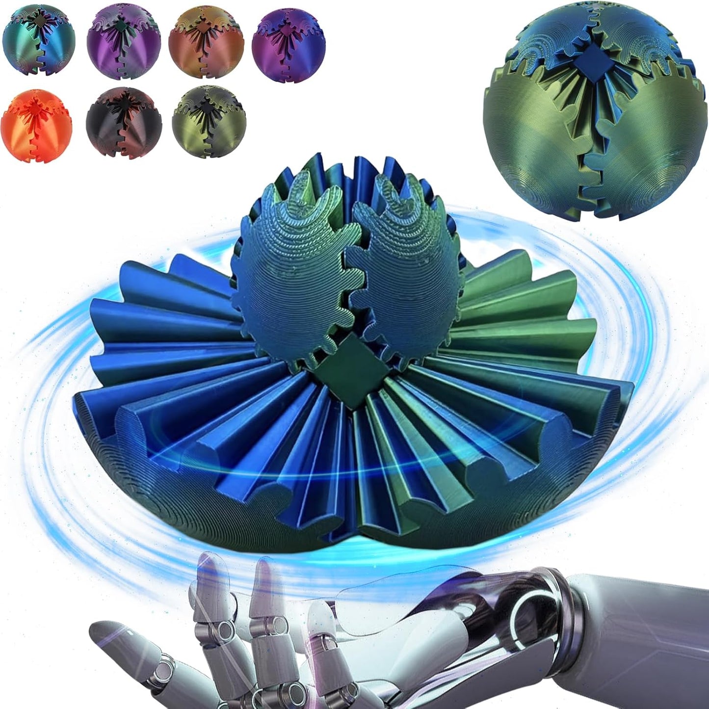 Gear Ball, Gear Sphere, 3D Printed Gear Ball Spin Ball Cube Fidget Toys GearSphere Ball, Stress Ball, Gear Sphere Desk Toy, Fidget Ball, Gear Toy for Stress and Anxiety Relaxing (Laser Color B)