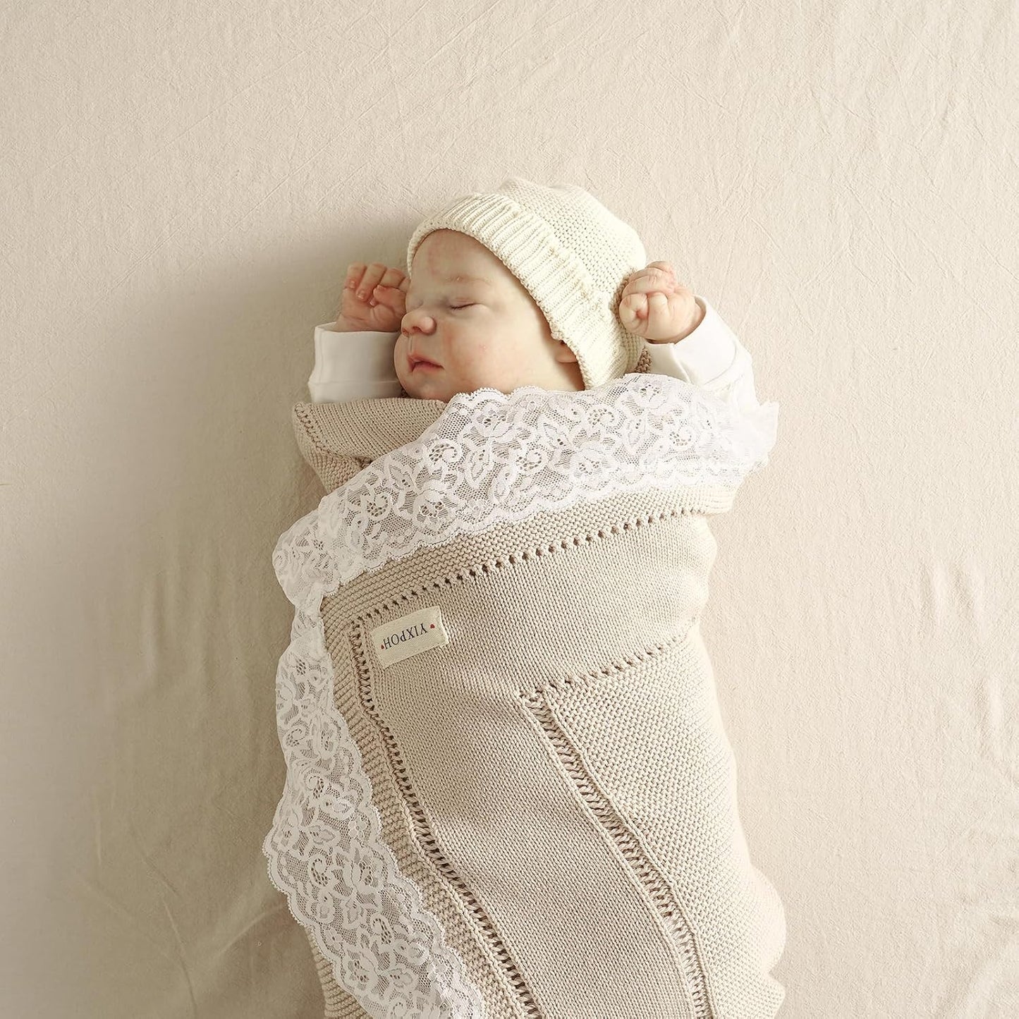 100% Organic Cotton Baby Blanket Knitted Softer Receiving Swaddle Warm Cozy Cuddle Crib Blanket for Newborns Infants Toddlers Boy and Girls Camel