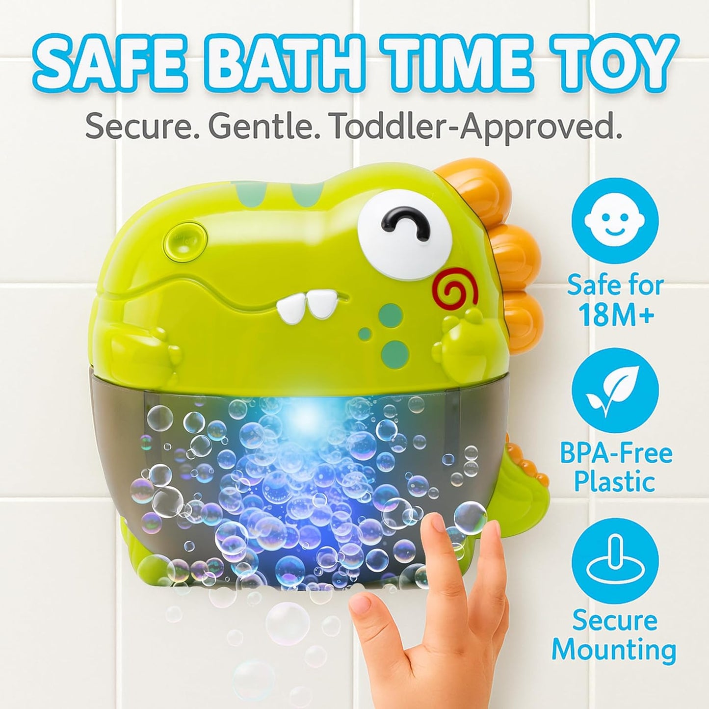 Bath Bubble Machine - Bubble Bath Maker with Lights & Music - Baby Bath Toys Bubble Maker for Bathtub - Dinosaur Toys for Kids 2-4, Strong Suction BPA Free