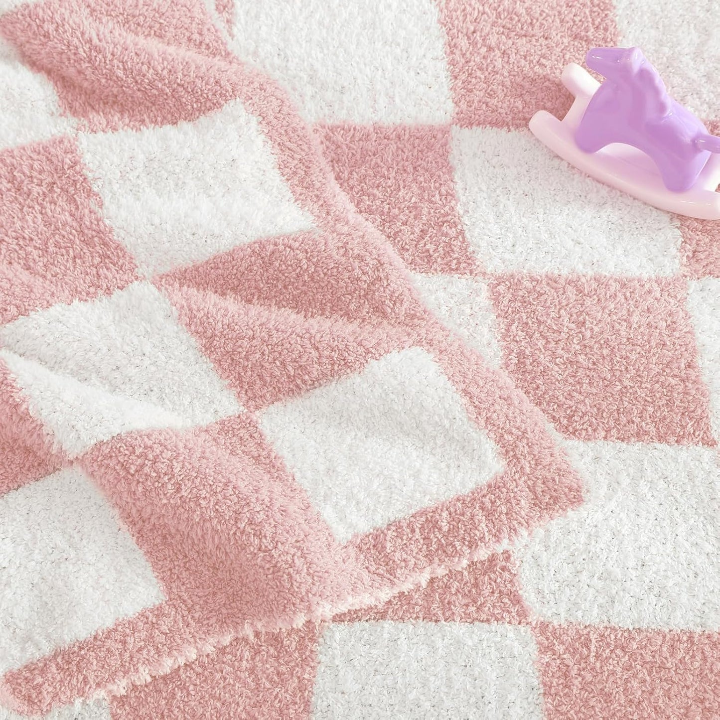 WRENSONGE Checkered Throw Blanket, Pink Microfiber Soft Cozy Fluffy Warm Hand Made Throw Blankets for Couch, Sofa, Chair, Bed, Camping, Picnic, Travel Lightweight Bed Blanket - 30"*40"