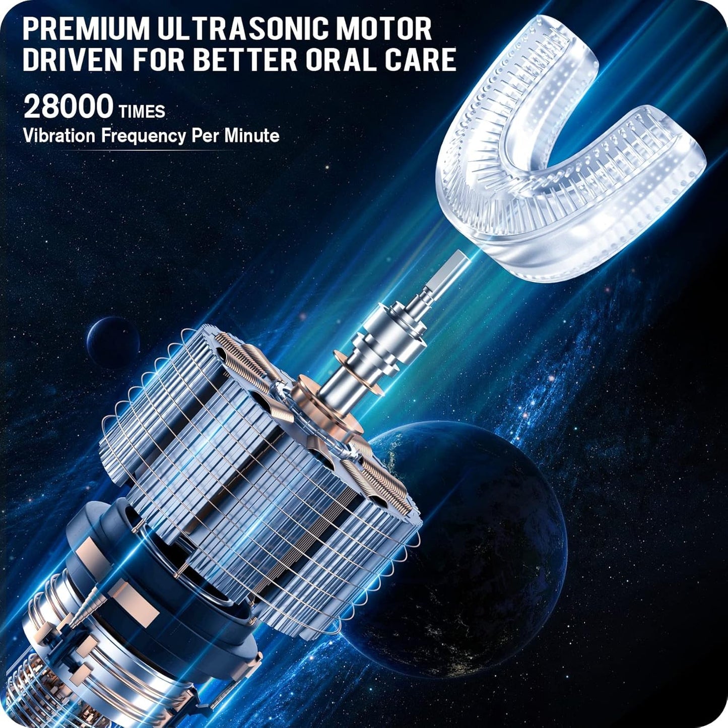 Ultrasonic Kid's U-Shaped Electric Toothbrush, IPX7 Waterproof, Five Cleaning Modes, 60S Smart Reminder (Cartoon Astronaut, Green Ages 2-6)