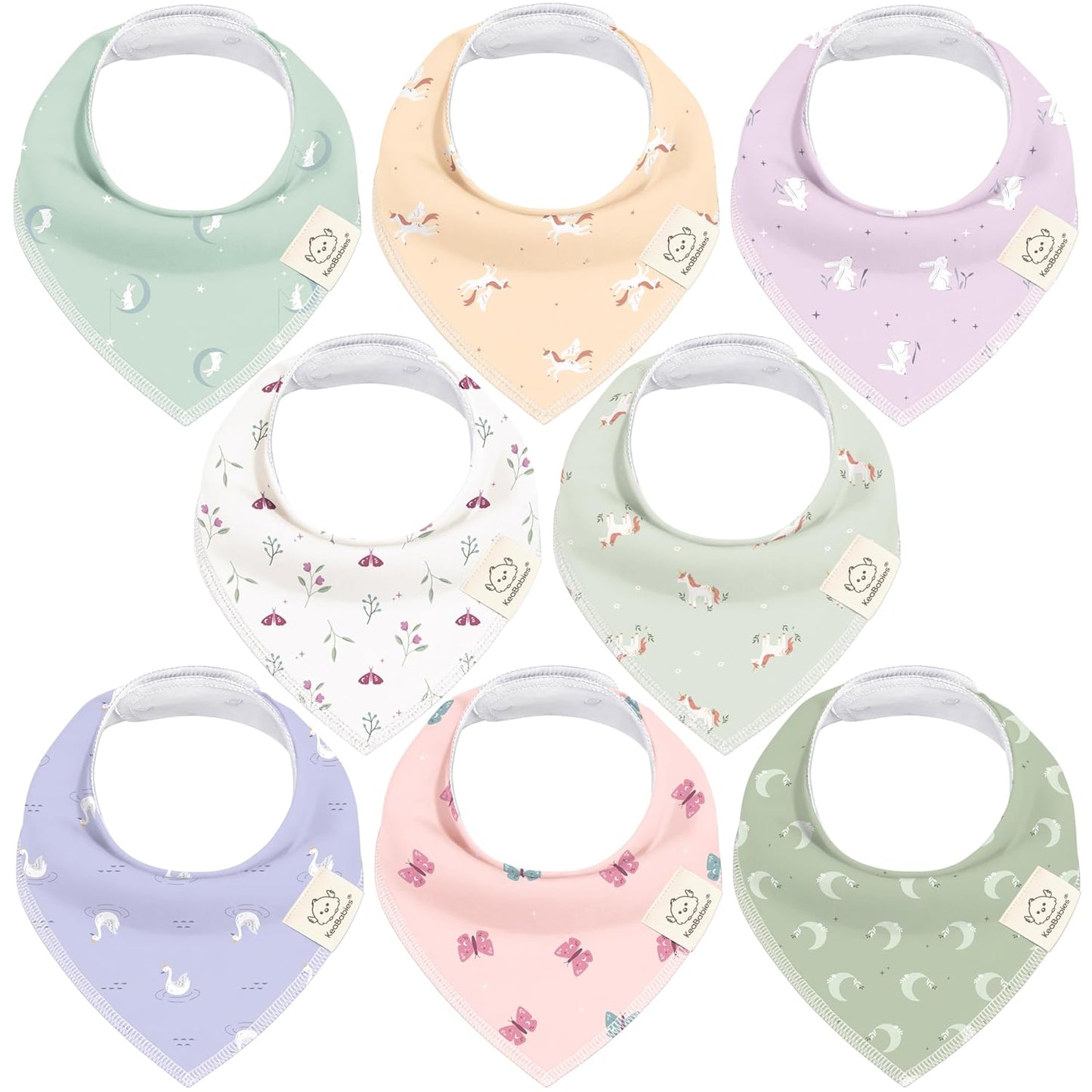 8-Pack Organic Baby Bandana Bibs for Girls - Super Absorbent Triangle Baby Bibs for Drooling and Teething Infant, 100% Cotton Extra Soft for Newborn, Infant 0-36 Months (Lunaris)