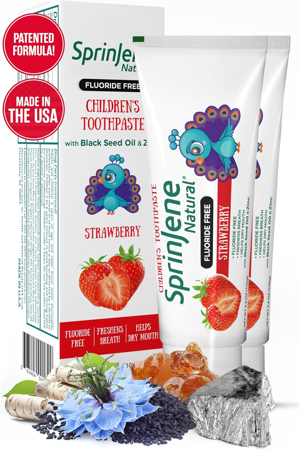 SprinJene Natural Kids Toothpaste, Strawberry | Natural Children’s Toothpaste | Fluoride Free Toothpaste for Toddlers | 2 Pack