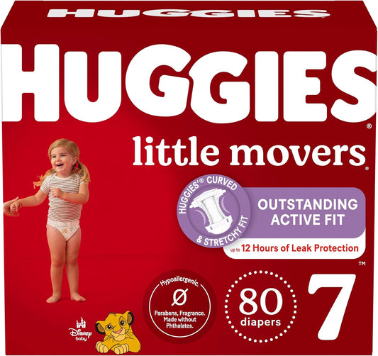 Huggies Size 7 Diapers, Little Movers Baby Diapers, Size 7 (41+ lbs), 80 Count (2 packs of 40)
