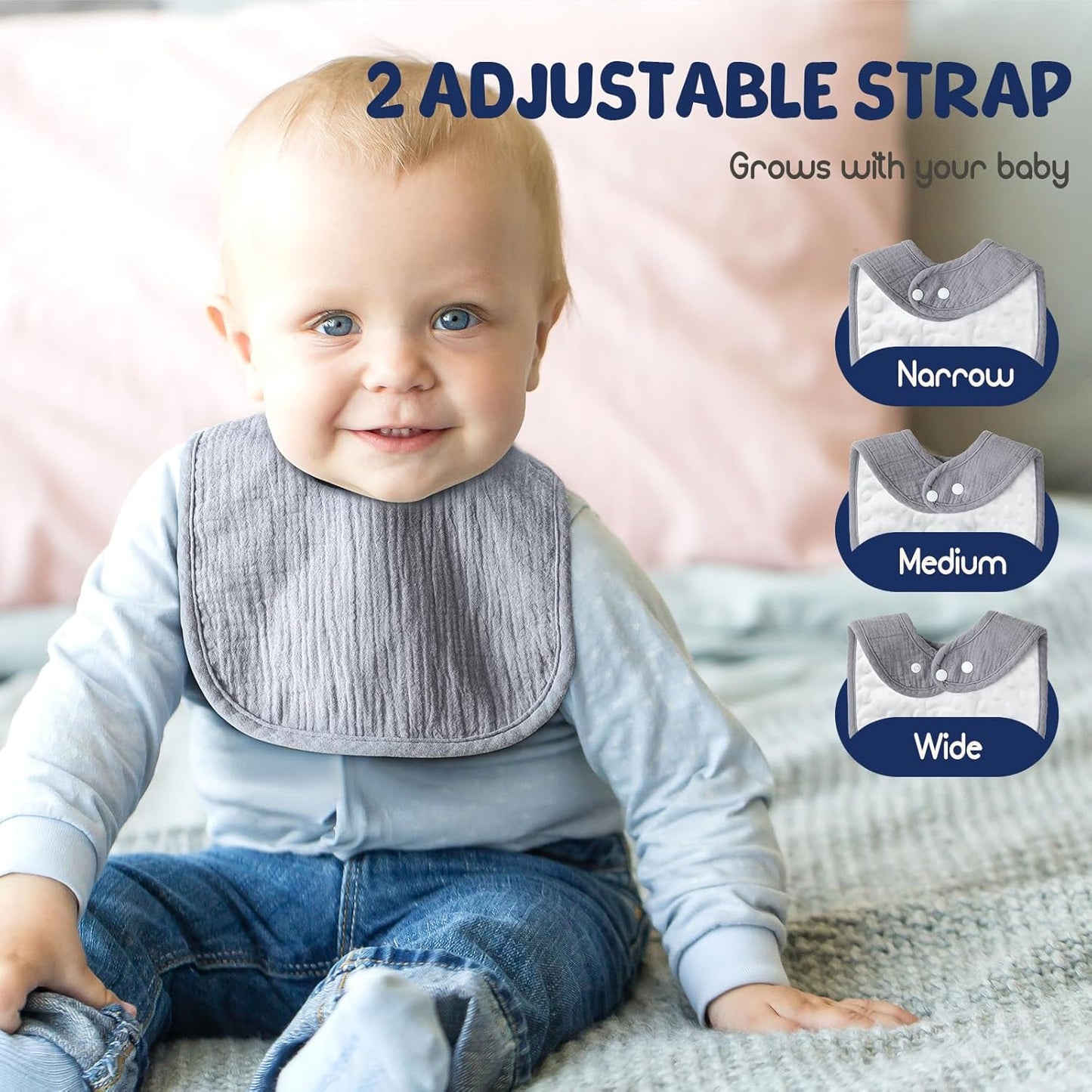 6-Pack Muslin Baby Bibs for Unisex Boys Girls, Cotton Baby Drool Bibs, Drooling and Teething Bibs for Infant