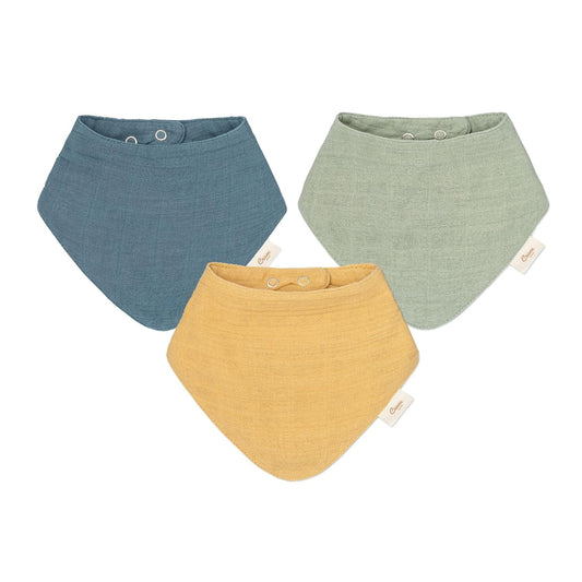 Crane Baby Soft Muslin Baby Bib Set, Adjustable and Absorbent Bandana Style Bibs for Boys and Girls, River, 3 Piece, 18.5” x 9”