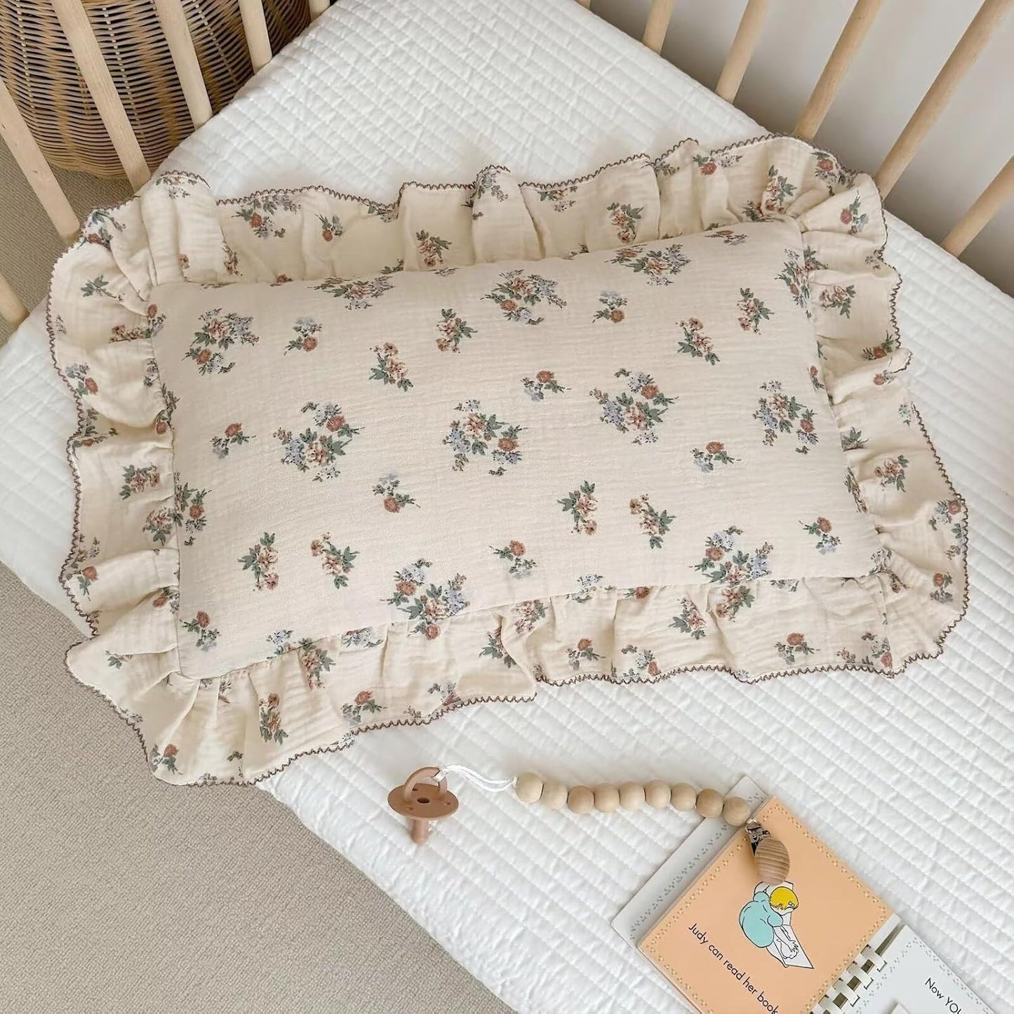 BuLuTu Kids Toddler Muslin Pillowcase Girls Boys Shabby Chic Floral Pillow Cases for Standard Pillow 20"x26", Kids Cotton Pillow Covers, 1 Pack, Envelope Closure, Machine Washable