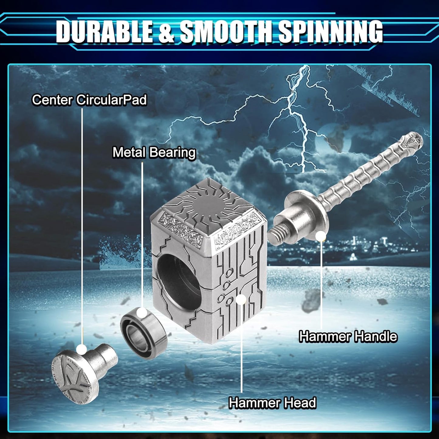 Hammer Fidget Spinner Metal Toy Transformable 2 in 1 for Kids Adutls, Shield Hand Finger Spinner Kinetic Desk Toy for Office Classroom Prizes Birthday Gift