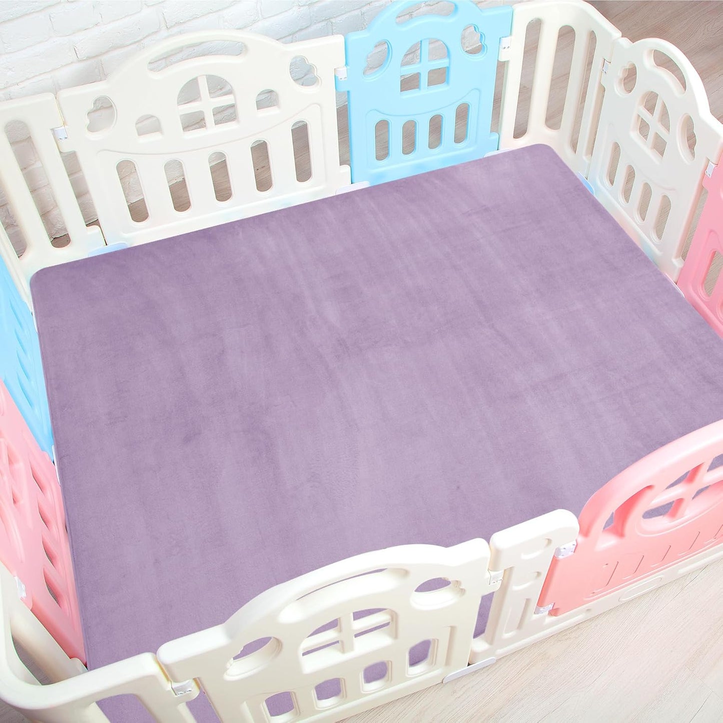 BALAPET Thick Memory Foam 71x59 Play Mat for Playpen, Super Soft Velvet Portable Baby Playpen Mat for Kids Toddler Crawling and Play, Non-Slip Bottom Playmat, Purple