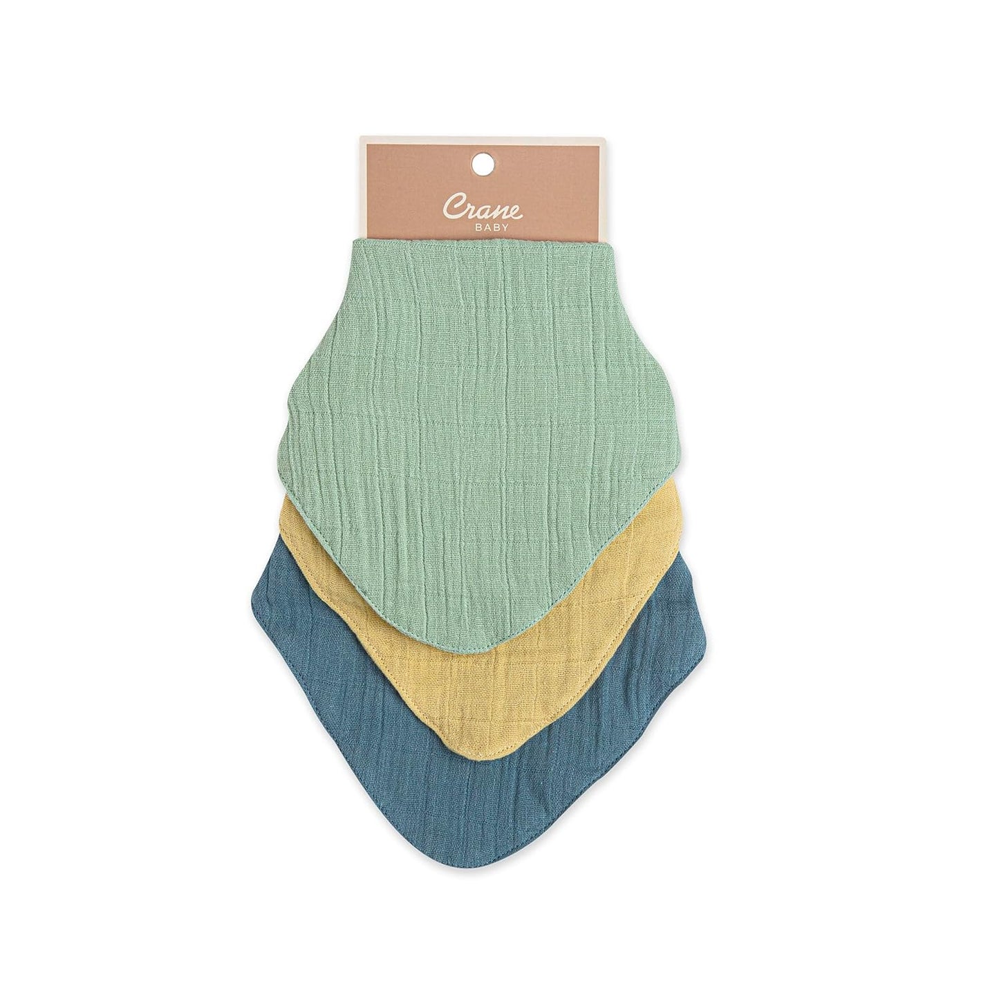 Crane Baby Soft Muslin Baby Bib Set, Adjustable and Absorbent Bandana Style Bibs for Boys and Girls, River, 3 Piece, 18.5” x 9”