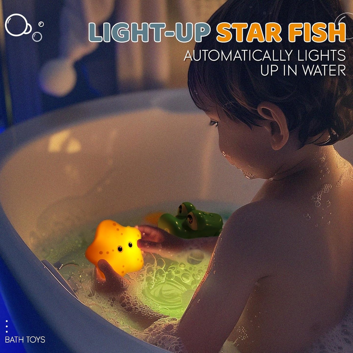 Bath Toys for Kids, Magnetic Fishing Toys with Storage Bag and Light up Star, Wind Up Creatures Baby Bathtub Birthday Gifts for Toddlers 2-4 Boys Girls, 11 Pcs Set