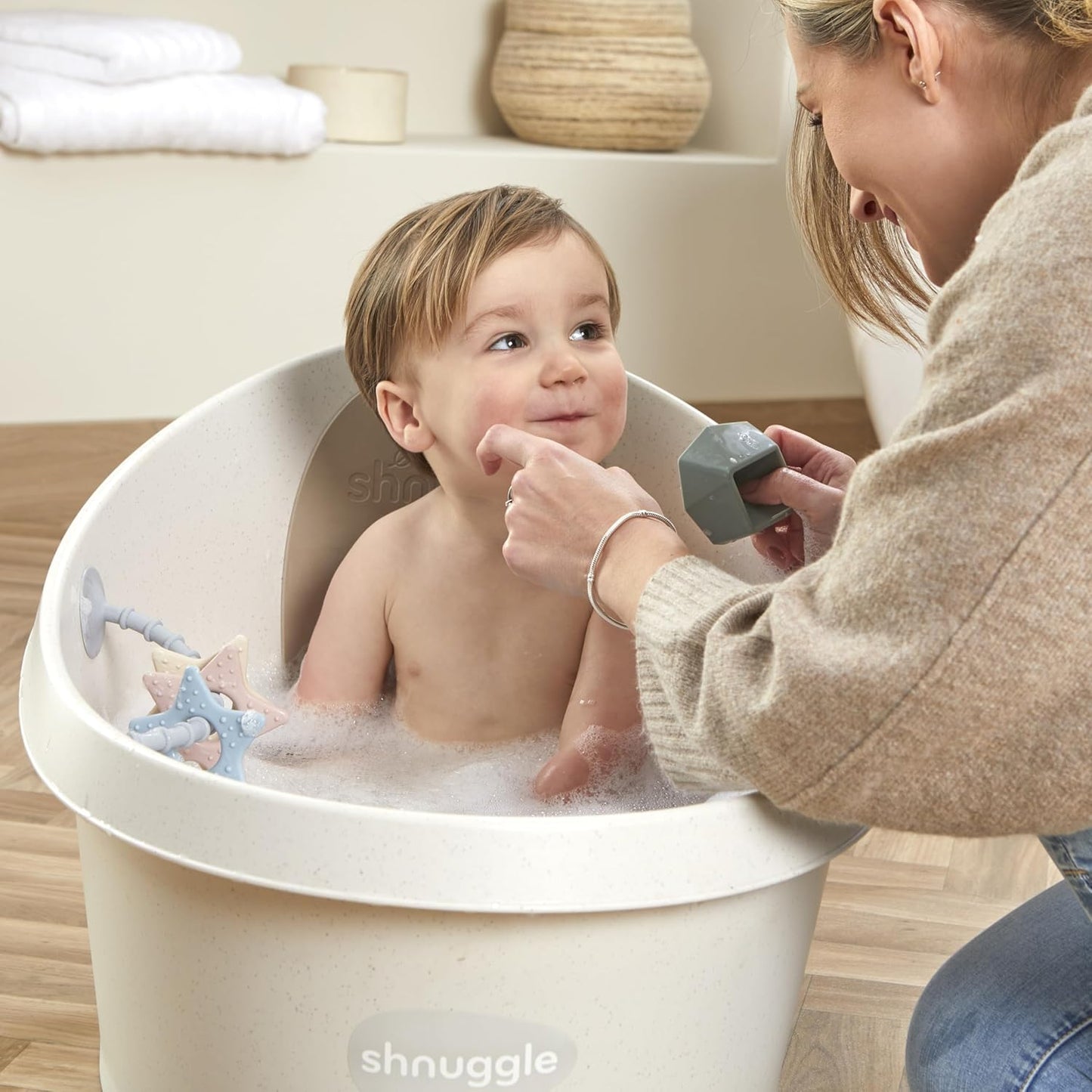 ECO Toddler Bath Tub | Larger Bath Seat for Bigger Kids at Bathtime | Includes Warm and Soft Foam backrest | Grippy Anti-Slip Surface | Recycled Material with Bath Plug | Cookies & Cream