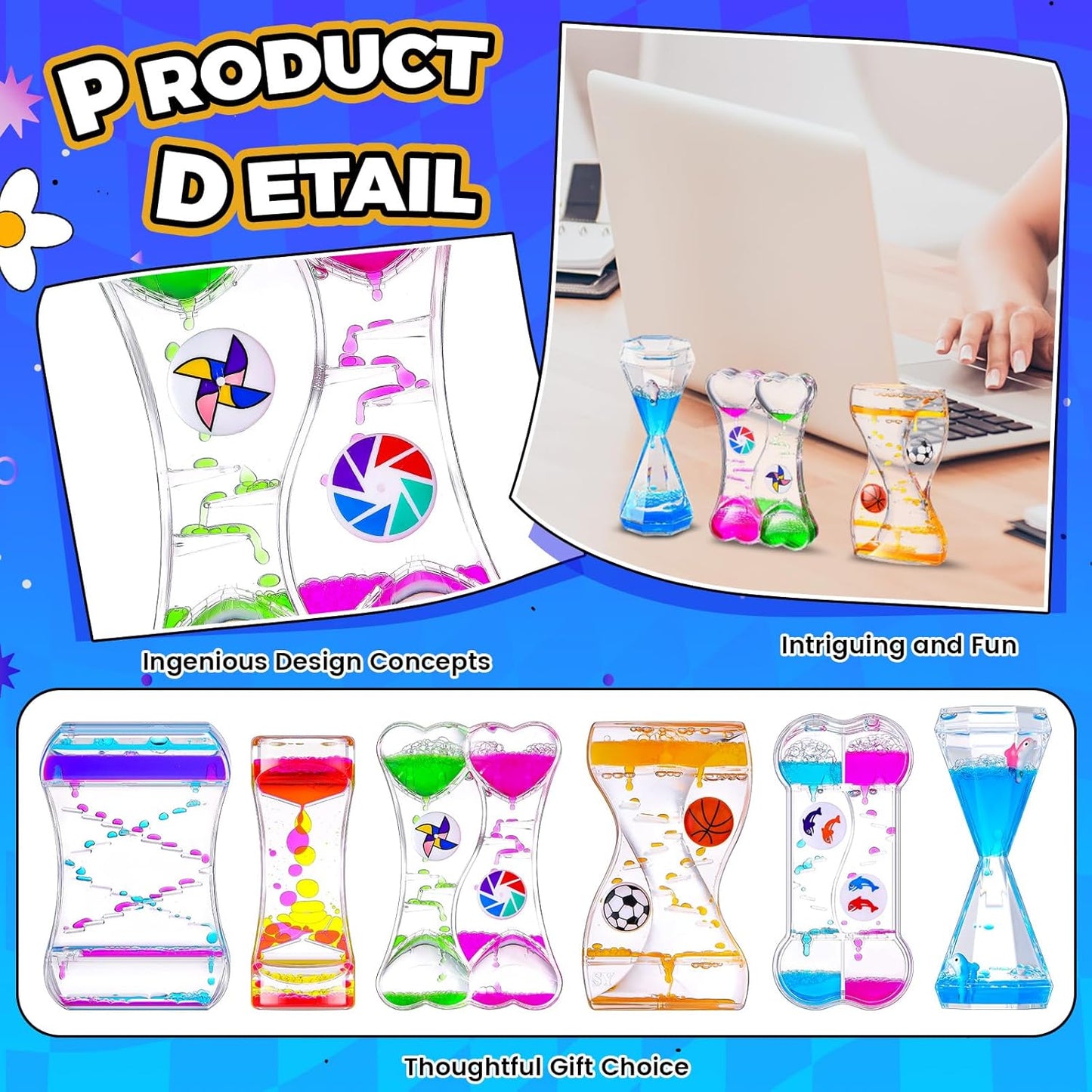 6 Pack Liquid Motion Bubbler Liquid Bubble Sensory Toys Colorful Oil Hourglass Fidget Toy Sensory Bottles Calming Toys Handheld Water Game for Boy Girl Autism ADHD Adults (Lively)