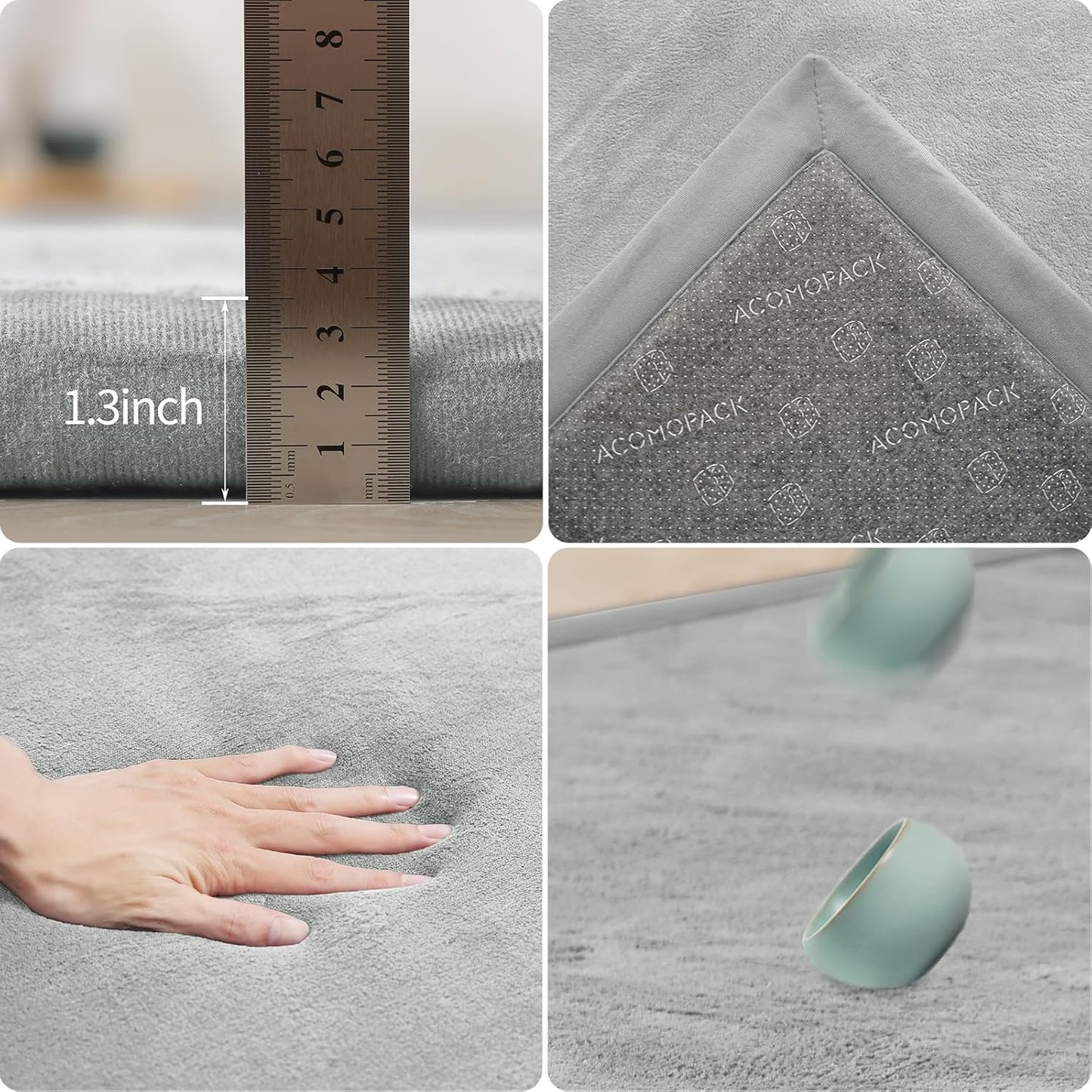 ACOMOPACK Baby Play Mat for Floor 1.3" Thick Memory Foam Play Mat 71"×79" Tummy Time Crawling with Non-Slip Bottom for Living Room,Nursery,Soft Velvet Playpen Mats for Kids,Infants（Light Grey）