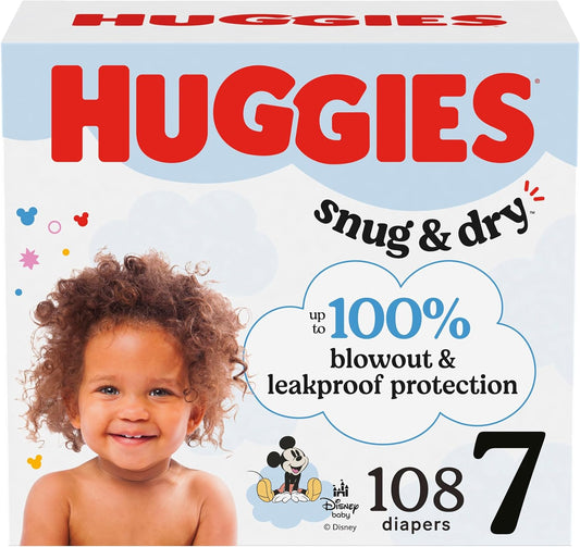 Huggies Size 7 Diapers, Snug & Dry Baby Diapers, Size 7 (41+ lbs), 108 Count (2 Packs of 54), Packaging May Vary