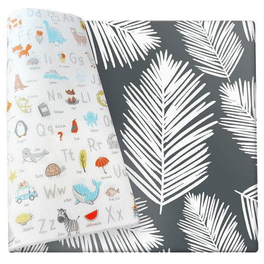 Cushmat Stylish Reversible Foam Play Mat (Large, Alpha - Palm Char) - Soft, Waterproof, Durable Play mat for Infants, Babies, Toddler, Kids & Grownup - 6.5ft x 4.5ft