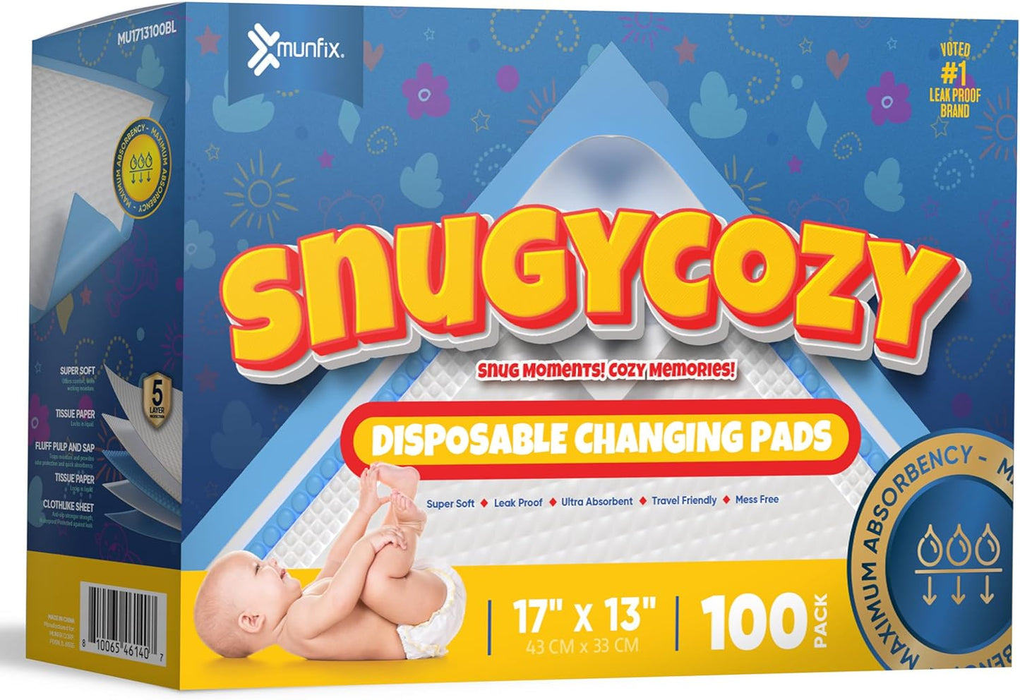 100 Pack Disposable Baby Changing Pads 17 X 13 Inches, Super Absorbent Incontinence Underpads, Waterproof Potty Training, Diaper Liners