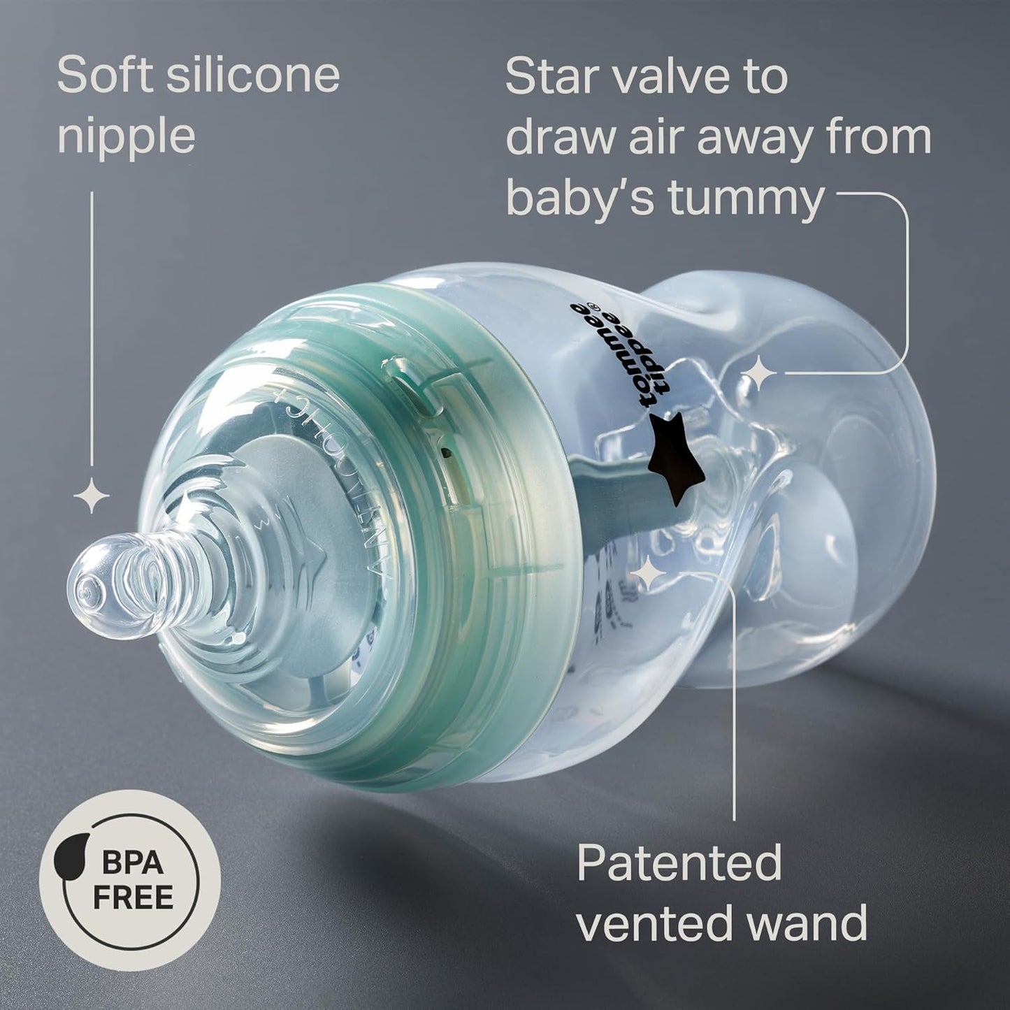 Tommee Tippee Advanced Anti-Colic 5 oz BPA Free Baby Bottles, Newborn 0+ Months, Slow Flow Breast-Like Nipple, Unique Design Keeps Air Away from Milk and Baby, Clear, Pack of 4