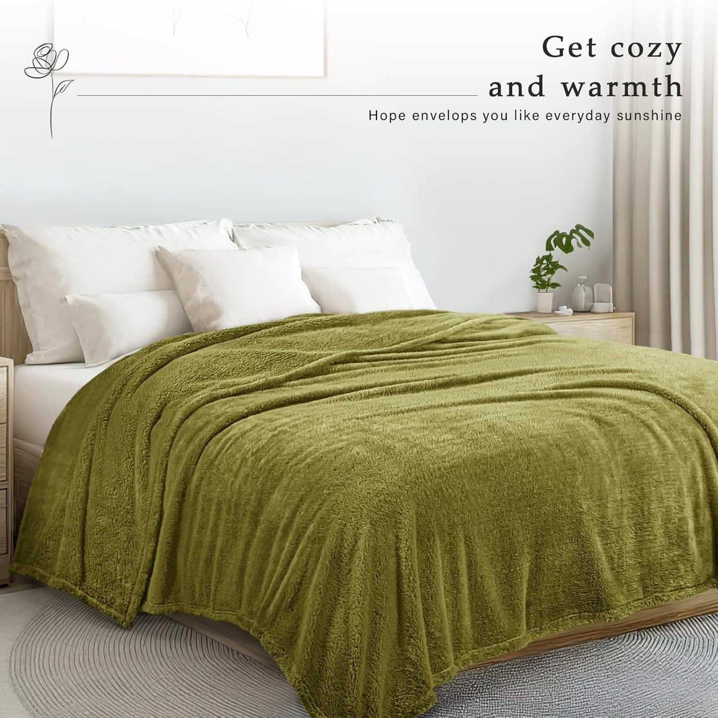 Exclusivo Mezcla King Size Flannel Fleece Blanket, Super Soft Velvet Plush Bed Blanket, Fuzzy Cozy and Warm for All Seasons, 90x104 Inches, Olive Green