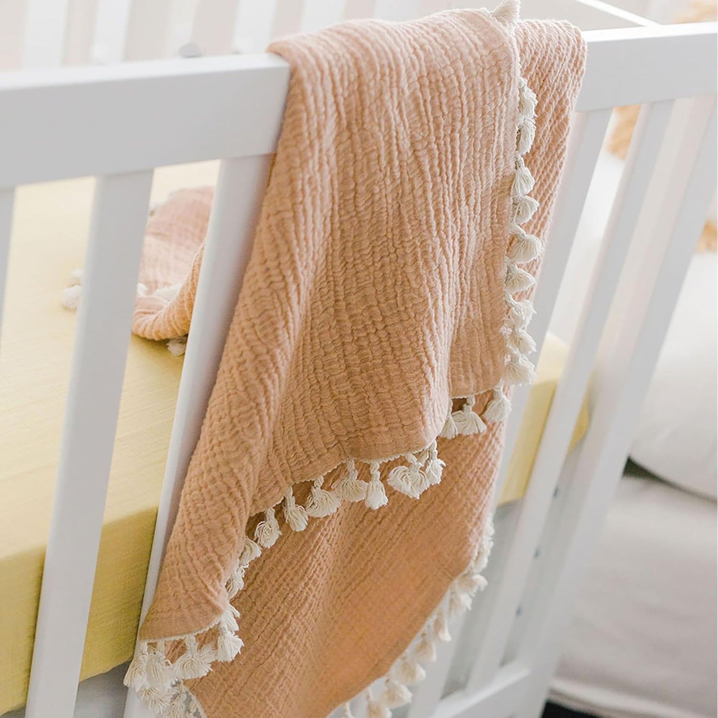 Crane Baby 6-Layer Quilt Muslin Swaddle Blanket, Soft Cotton Lightweight Nursery and Stroller Blanket for Baby Boys & Girls, Copper, 30 X 40