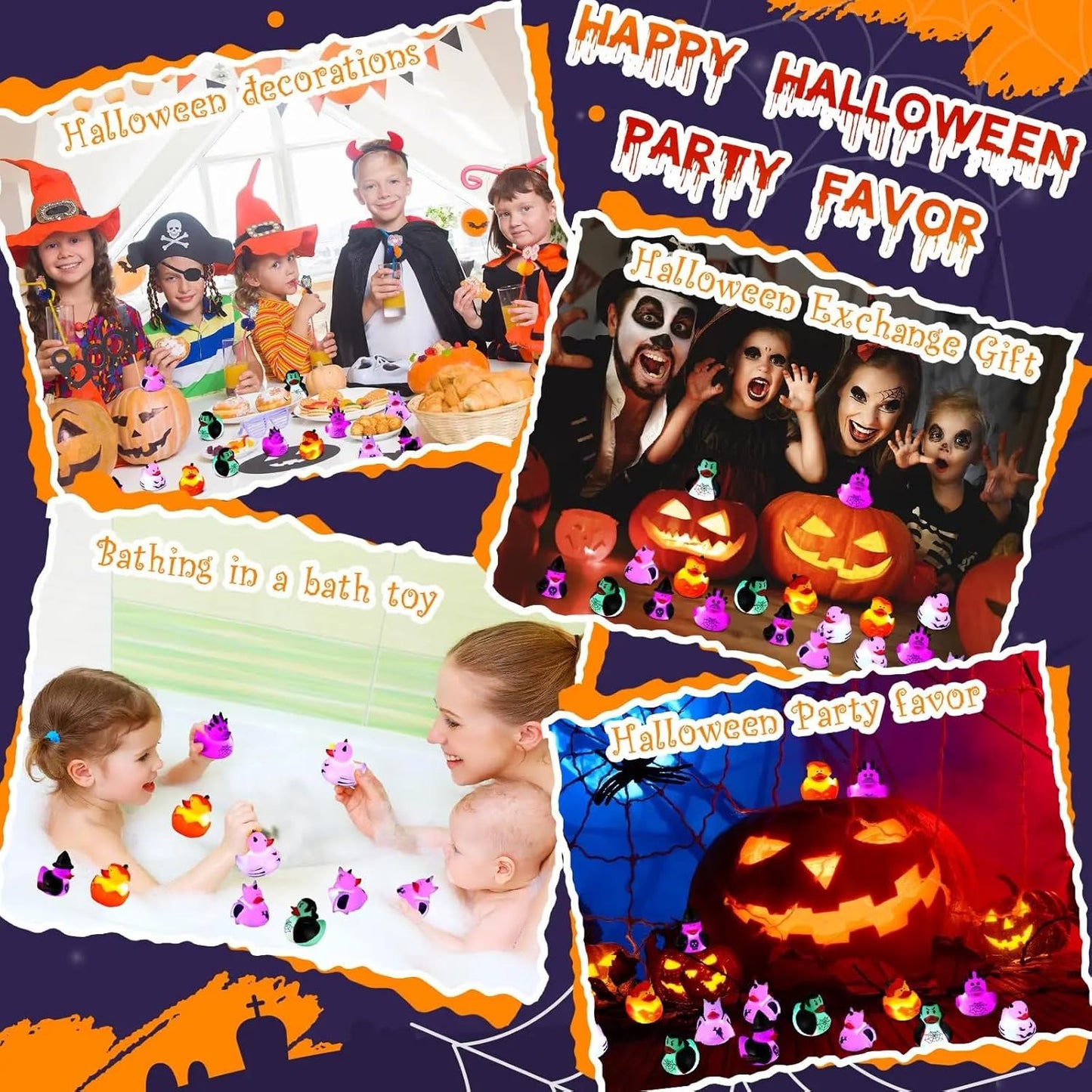 Halloween Rubber Duckies in Bulk Glow in The Dark Rubber Ducks Light up Halloween Mini Duckies Bath Toys for Halloween Party Favor Decor Pool Bathtub Baby Shower Toy Gifts for Kids(48)