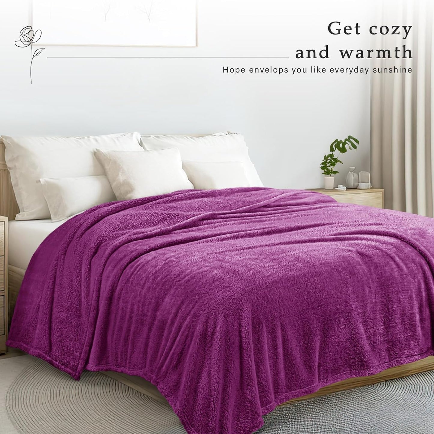 Exclusivo Mezcla King Size Flannel Fleece Blanket, Super Soft Velvet Plush Bed Blanket, Fuzzy Cozy and Warm for All Seasons, 90x104 Inches, Purple