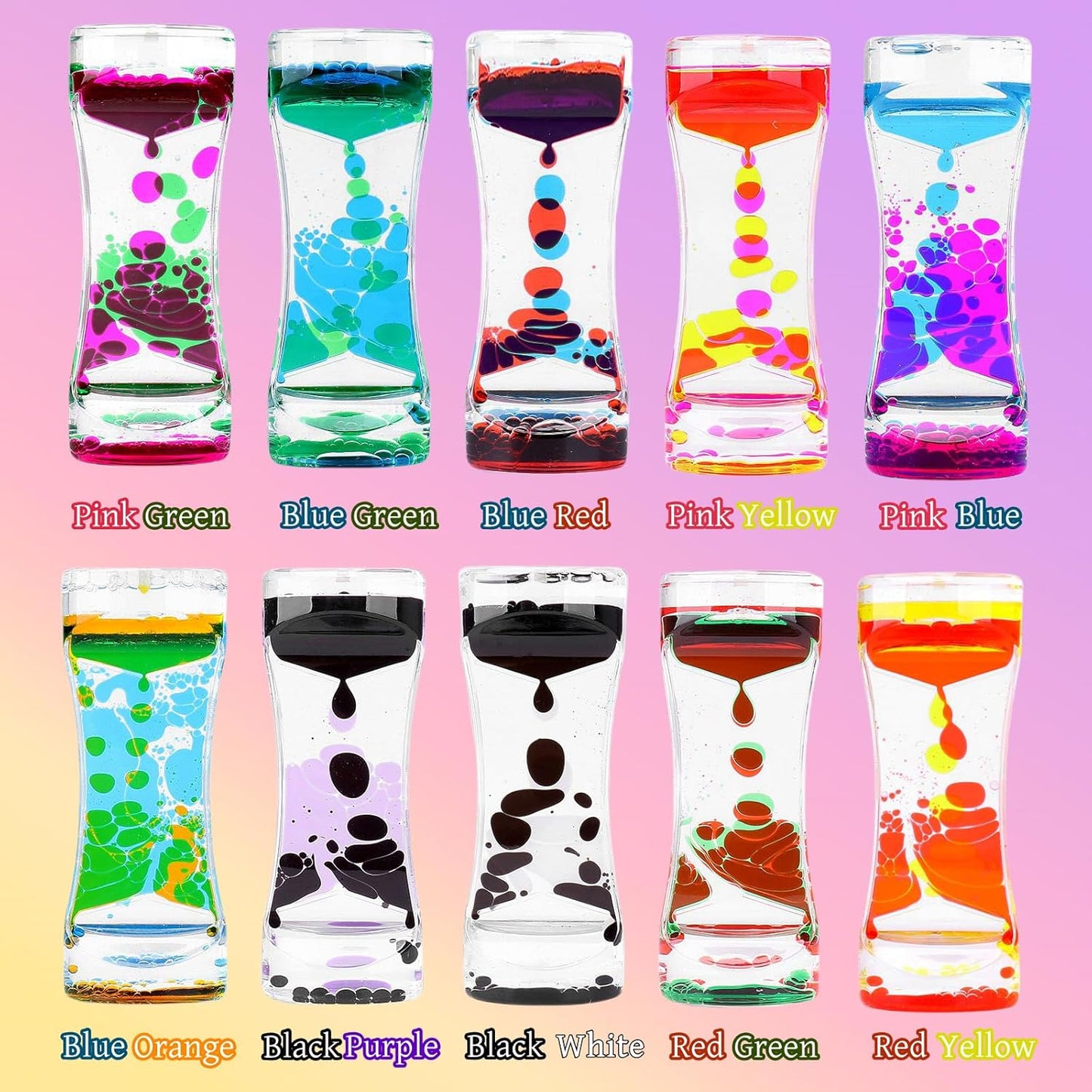 Liquid Motion Bubbler Colorful Oil and Water Sensory Toys Hourglass Bubbler Timer ADHD Anxiety Autism Fidget Toy for Kids Calm Stress Relief Desk Toys for Office for Adults Gifts (10 Packs)