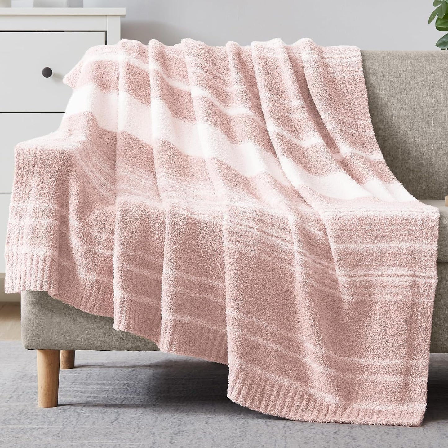 WRENGONGE Pink Throw Blanket, 50x70 Soft Cozy Striped Throw Blankets for Couch, Sofa, Bed, Travel, Lightweight Fluffy Warm Plush Decorative Blankets for Women, Men,Kids Gift