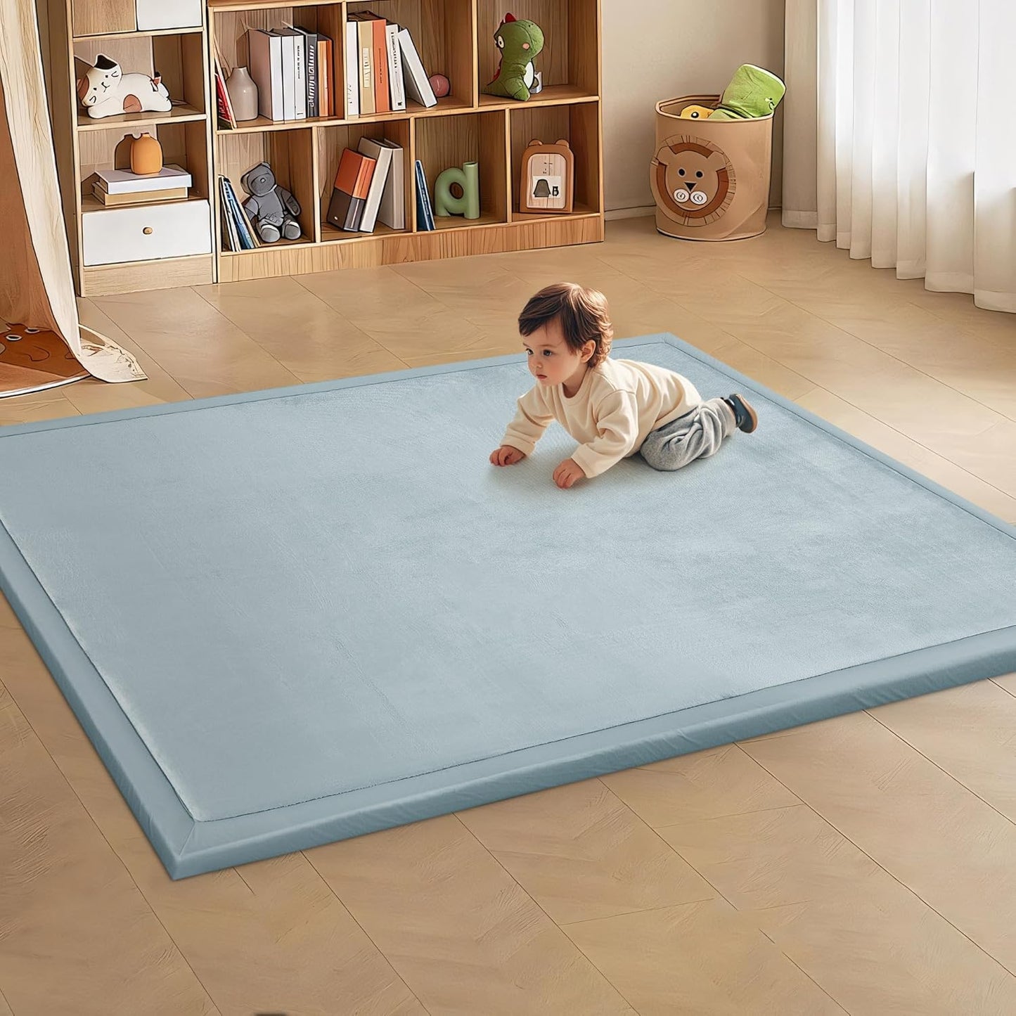 MABOZOO Extra Thick 1.3 Inch Baby Play Mat, 74 * 50 Inch Baby Floor Mat Memory Foam Playpen Pad for Babies, Toddlers, Infants, Playmat Crawling Cushion Activity Playmat for Indoor & Outdoor