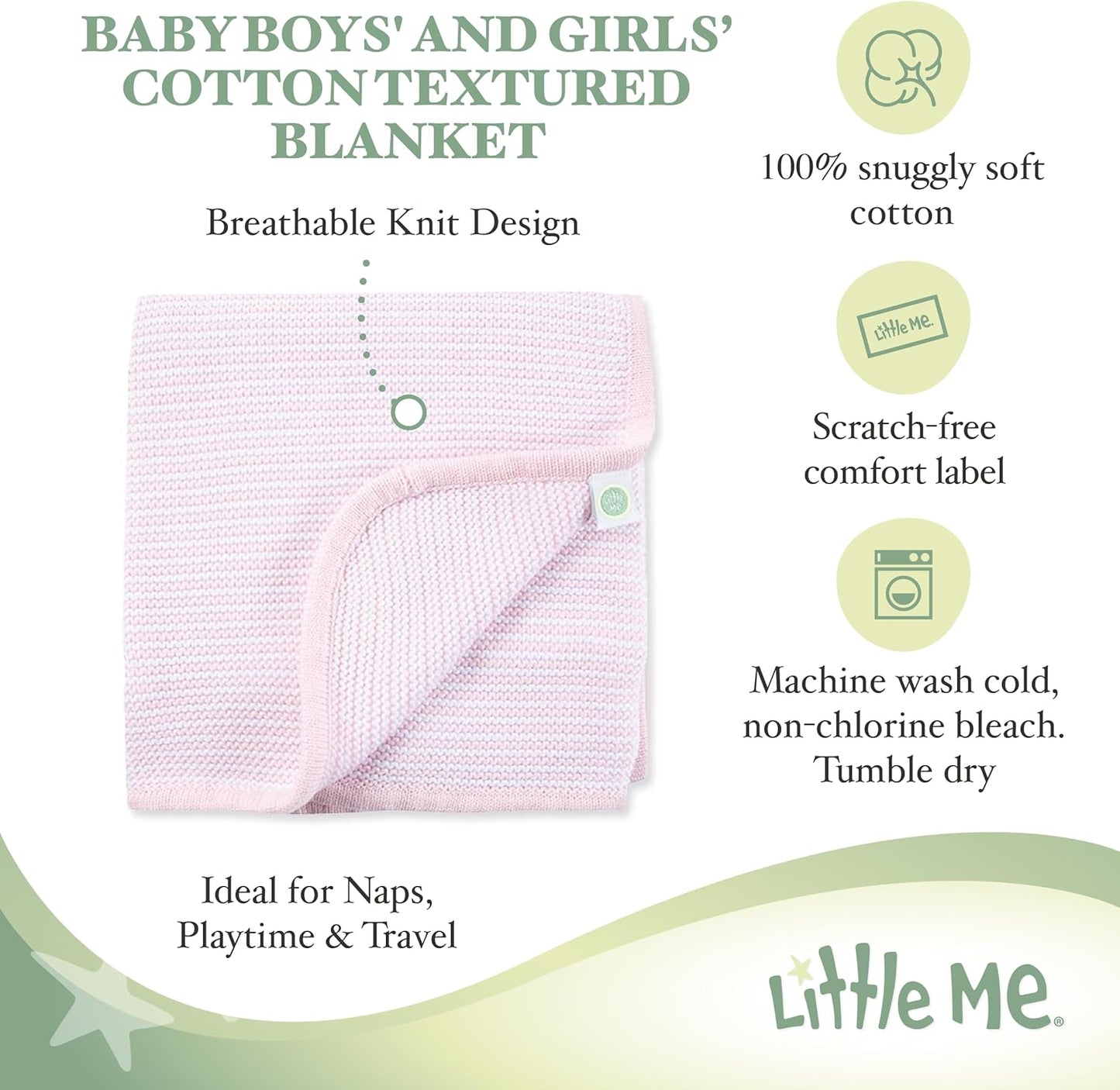 Little Me Knit Baby Blanket – 100% Soft Cotton, Snuggly and Breathable, Perfect as a Swaddle, Stroller Blanket or Nursery Decor for Boys and Girls, Pink Stripe, 30 x 40 Inches