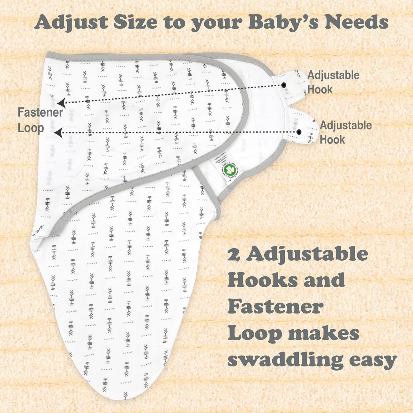 Baby Swaddle Blanket 3-Pack – Organic Cotton Adjustable Swaddle Wrap for Newborns 0-3 Months – Infant Sleep Sack for Baby Girl or Boy – Soft Breathable Swaddling Blankets, Grey