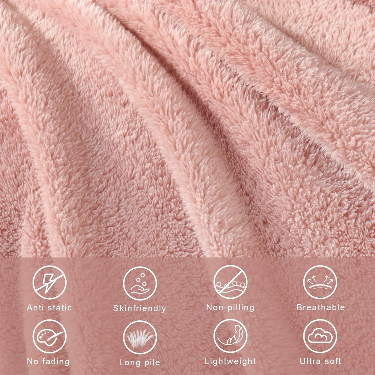 Exclusivo Mezcla Twin Size Flannel Fleece Blanket, Super Soft Velvet Plush Bed Blanket, Fuzzy Cozy and Warm for All Seasons, 60x80 Inches, Pink