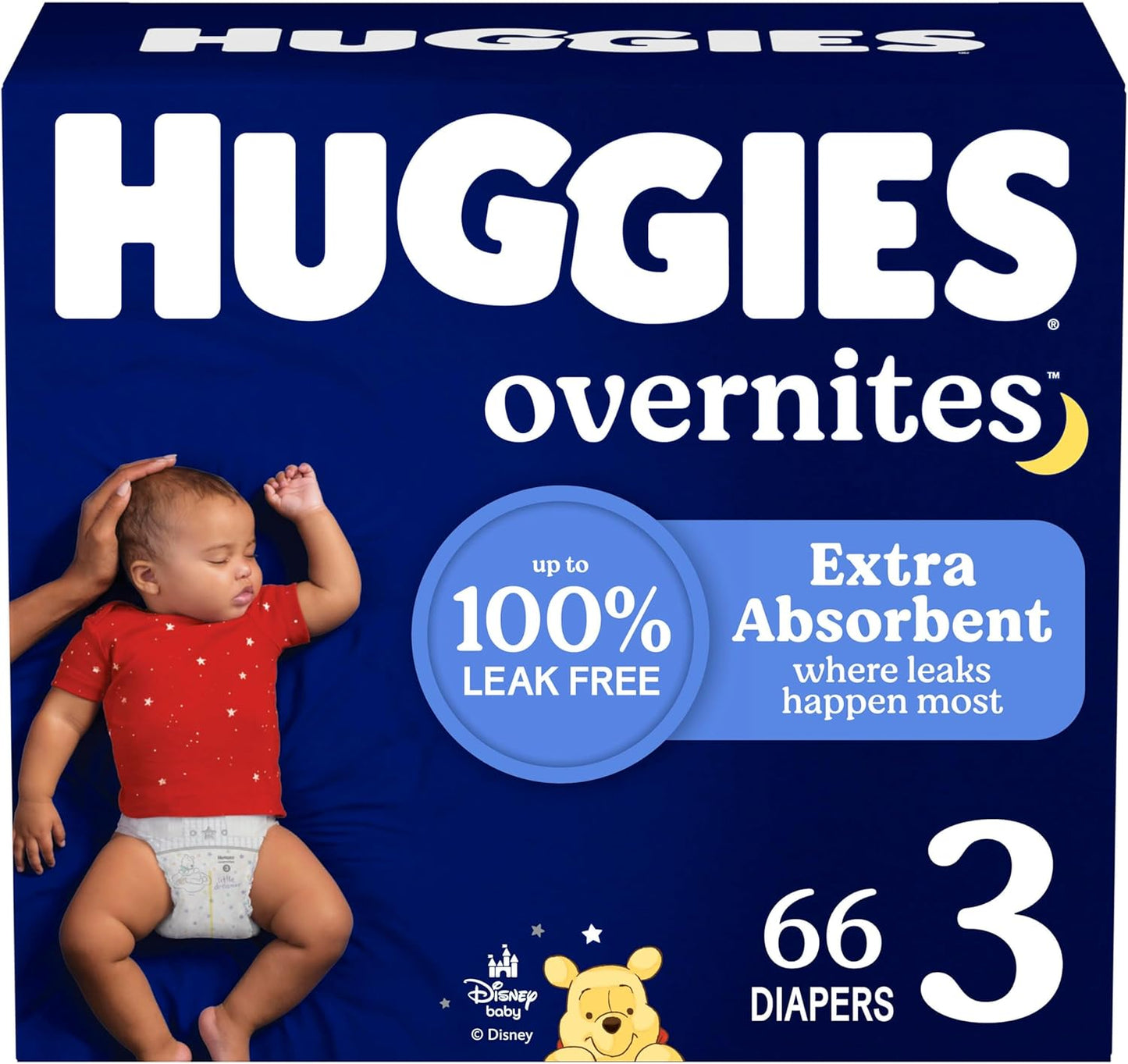 Huggies Overnites Size 3 Overnight Diapers (16-28 lbs), 66 Ct, Packaging May Vary