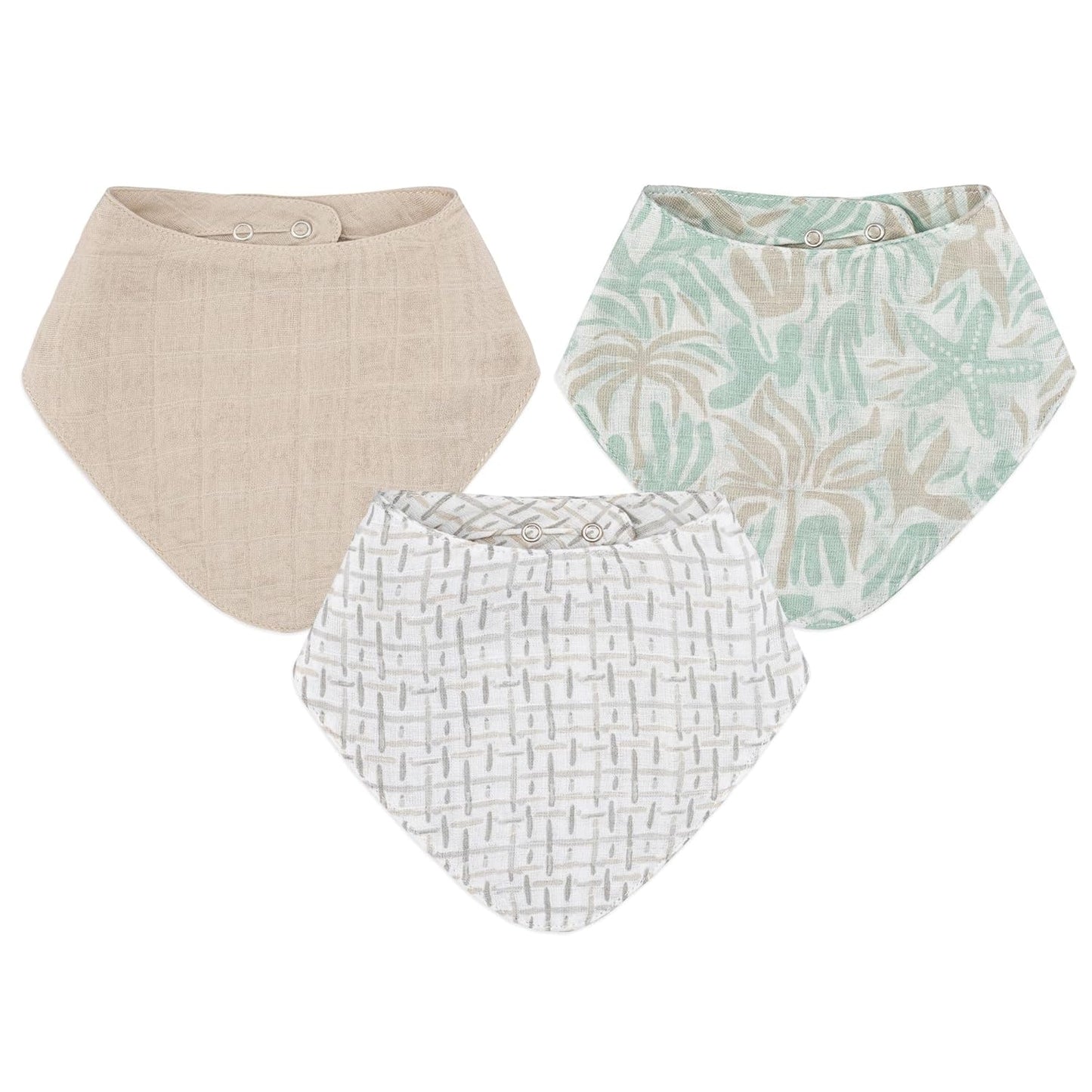 Crane 100% Cotton Newborn Baby Bib Set - 3 Bandana Style Muslin Drool Bibs for Eating Essentials - Set for Baby Boy or Girl